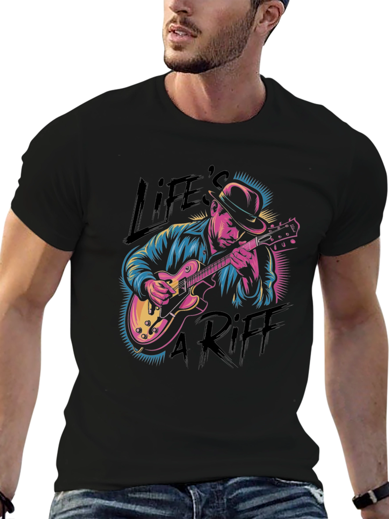 Black Life's A Riff Graphic T-Shirt - Blues Guitar Player Tee view 6