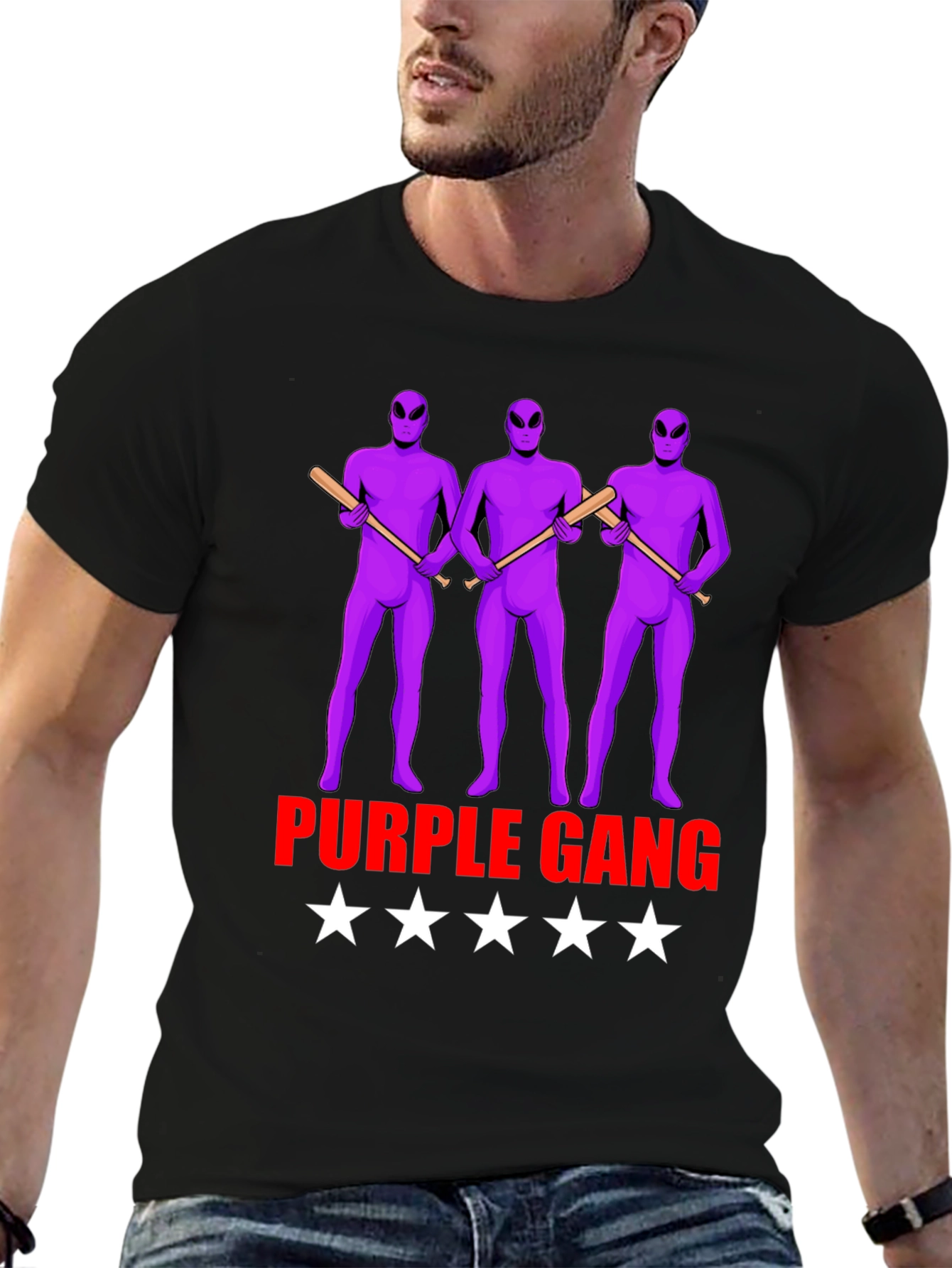 Black Purple Gang Alien Graphic T-Shirt view 6