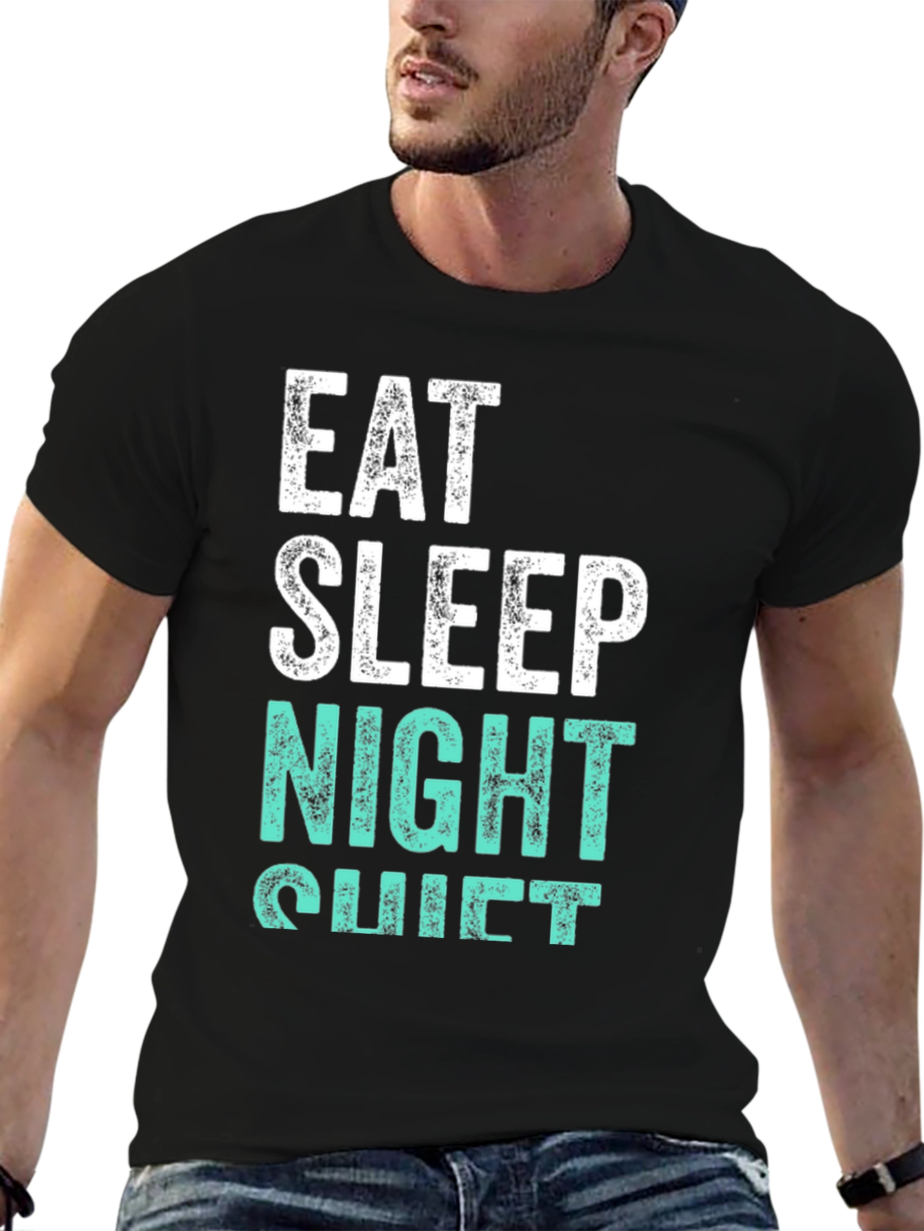 Black Eat Sleep Night Shift T-Shirt view 6