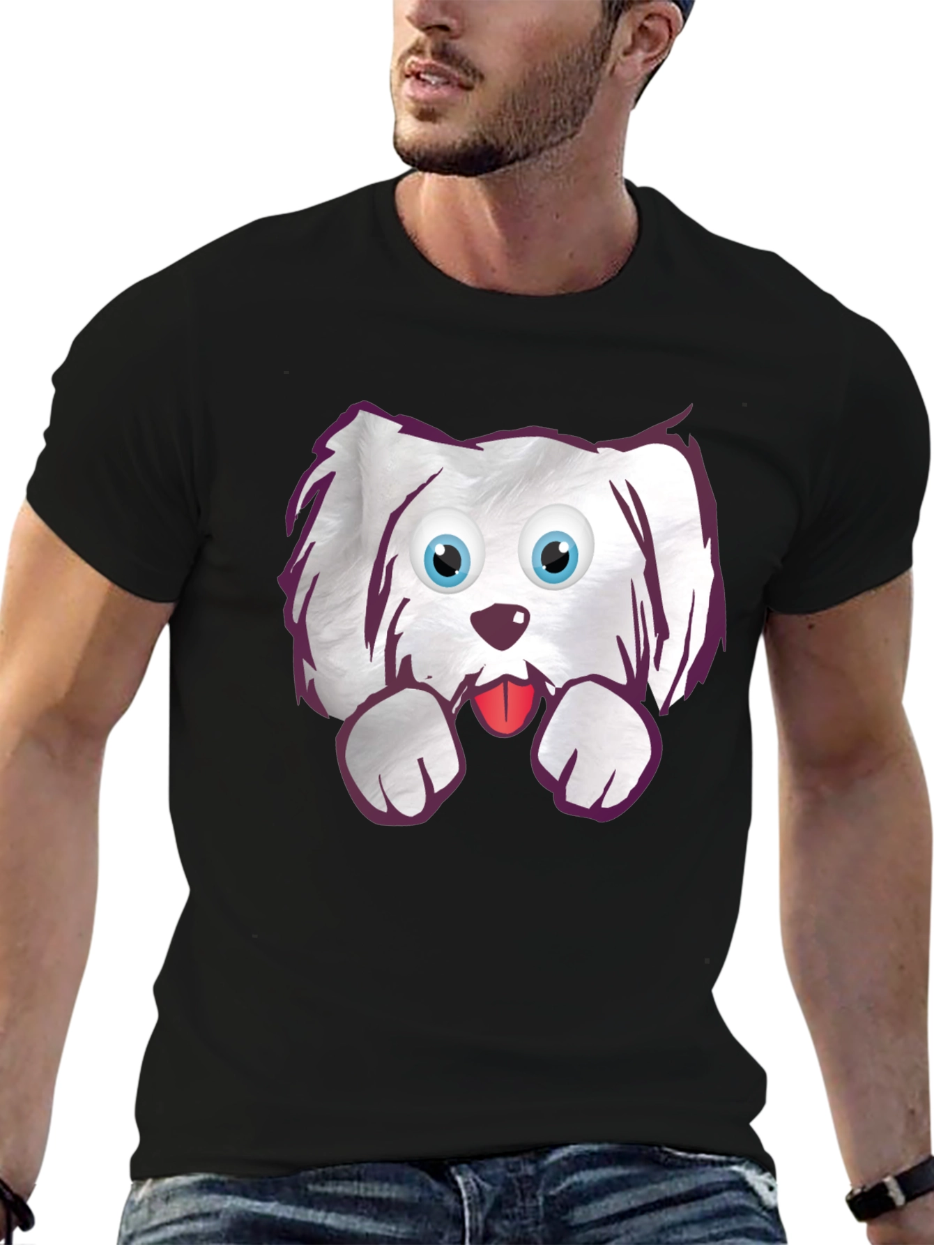 Black Cartoon Dog Graphic T-Shirt - Cute Pet Tee view 6