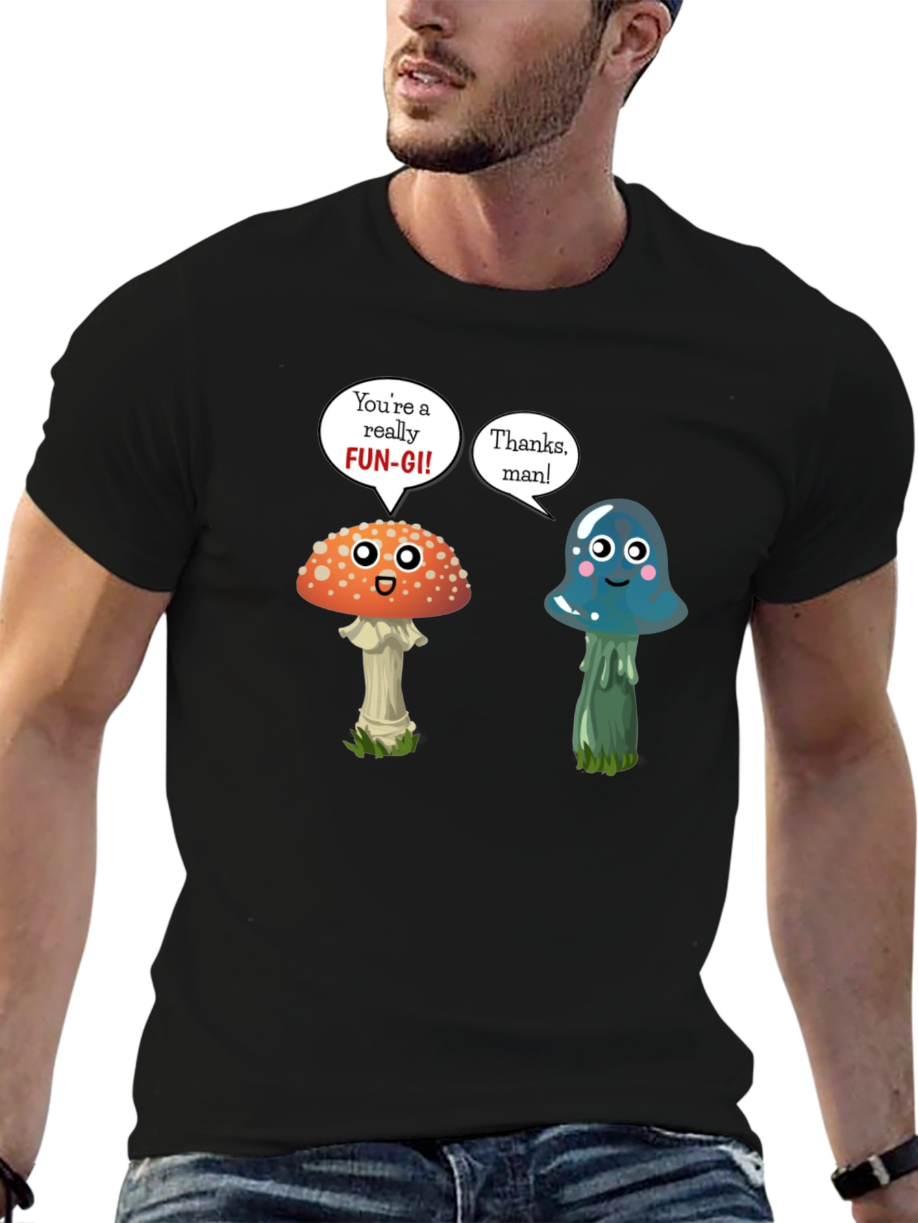 Black Funny Mushroom Pun T-Shirt view 6