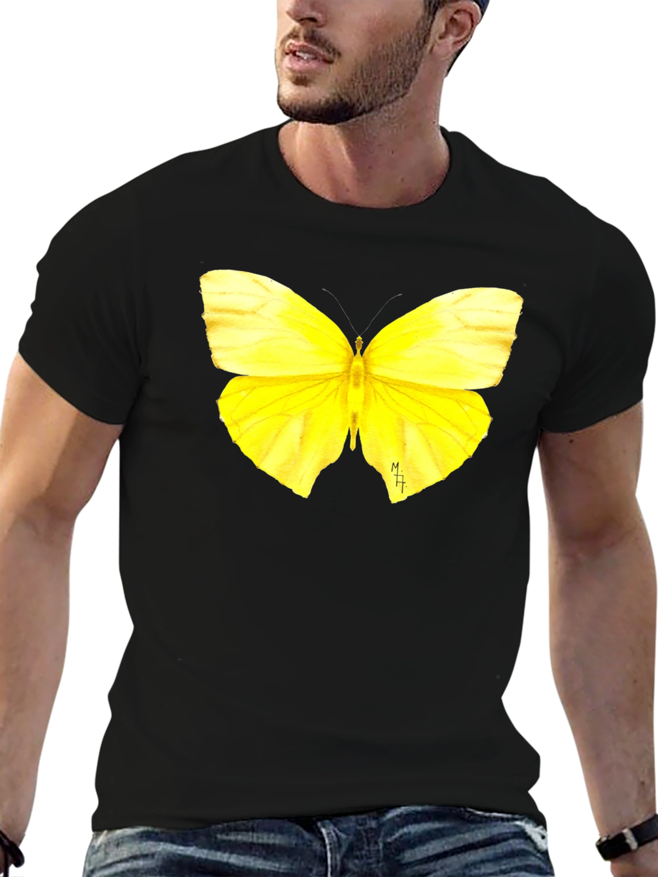 Black Butterfly Graphic Tee - Soft Black Cotton T-Shirt view 6