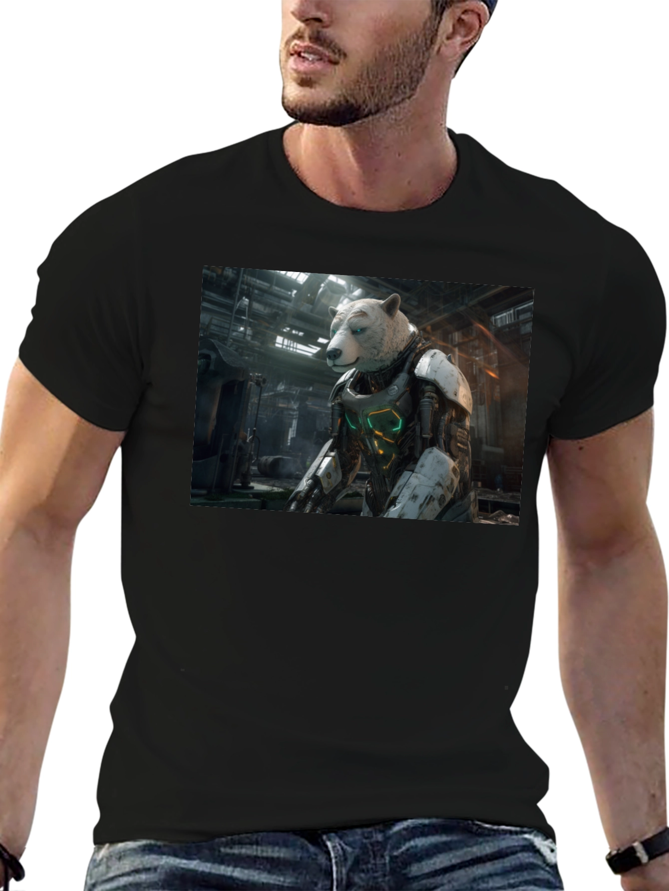 Black Sci-Fi Bear Robot T-Shirt view 6