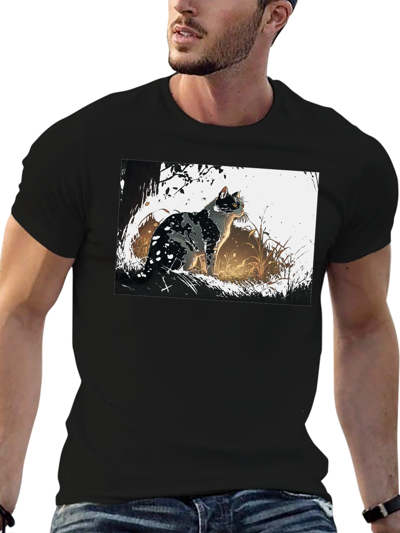 Black Cat Graphic Tee - Black Cotton T-Shirt view 6