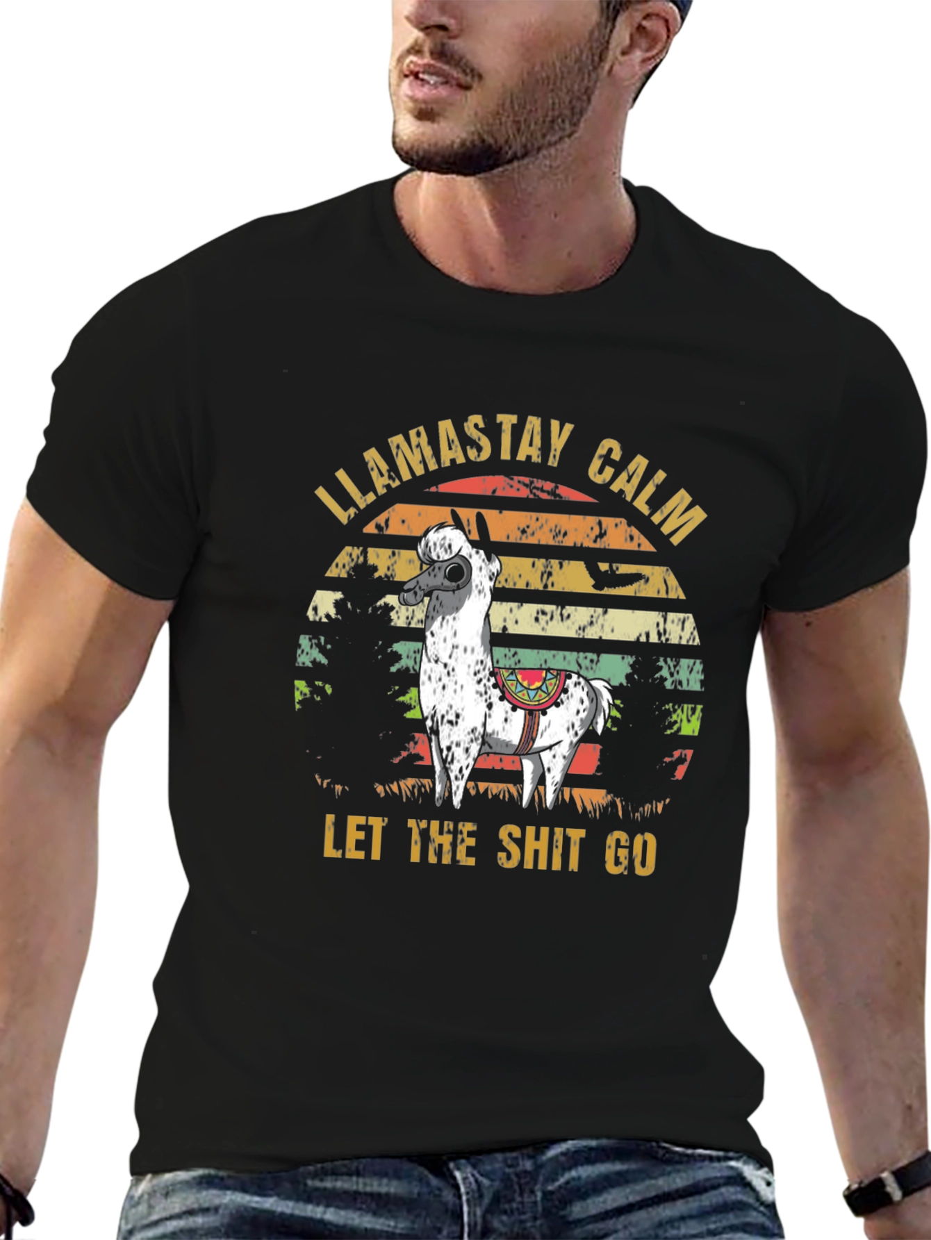 Black Llama Stay Calm T-Shirt - Funny Slogan Tee view 6