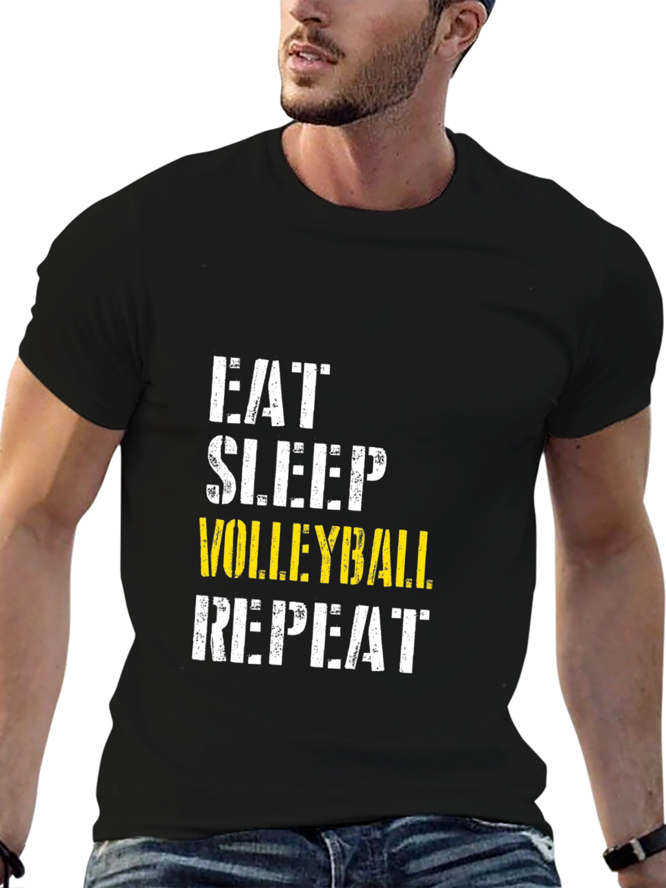 Black Eat Sleep Volleyball Repeat Black T-Shirt view 6