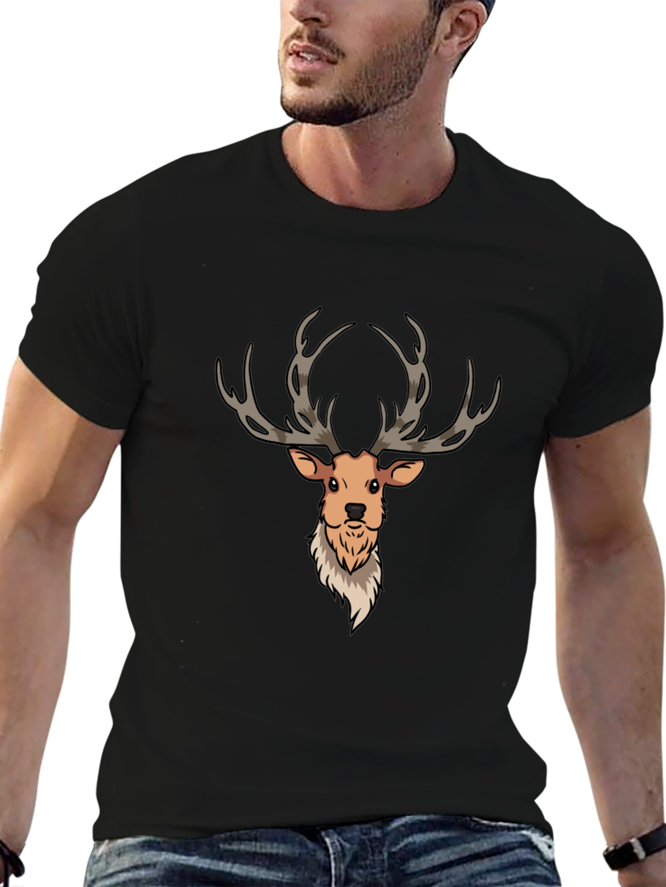 Cartoon Deer Graphic Tee - Men's Black T-Shirt - 6