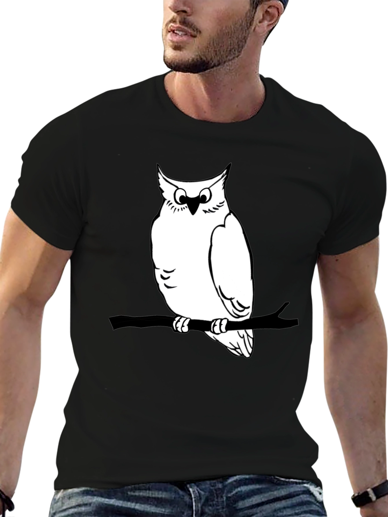 Black Owl Graphic Print Tee - Mens Black T-Shirt view 6