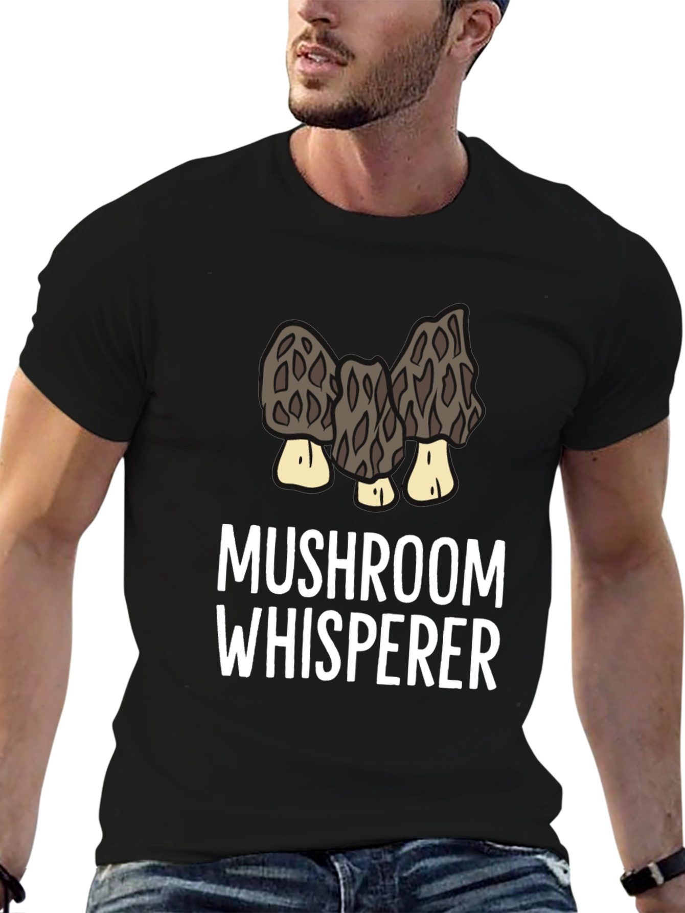 Black Mushroom Whisperer Graphic Tee - For Morel Hunters view 6
