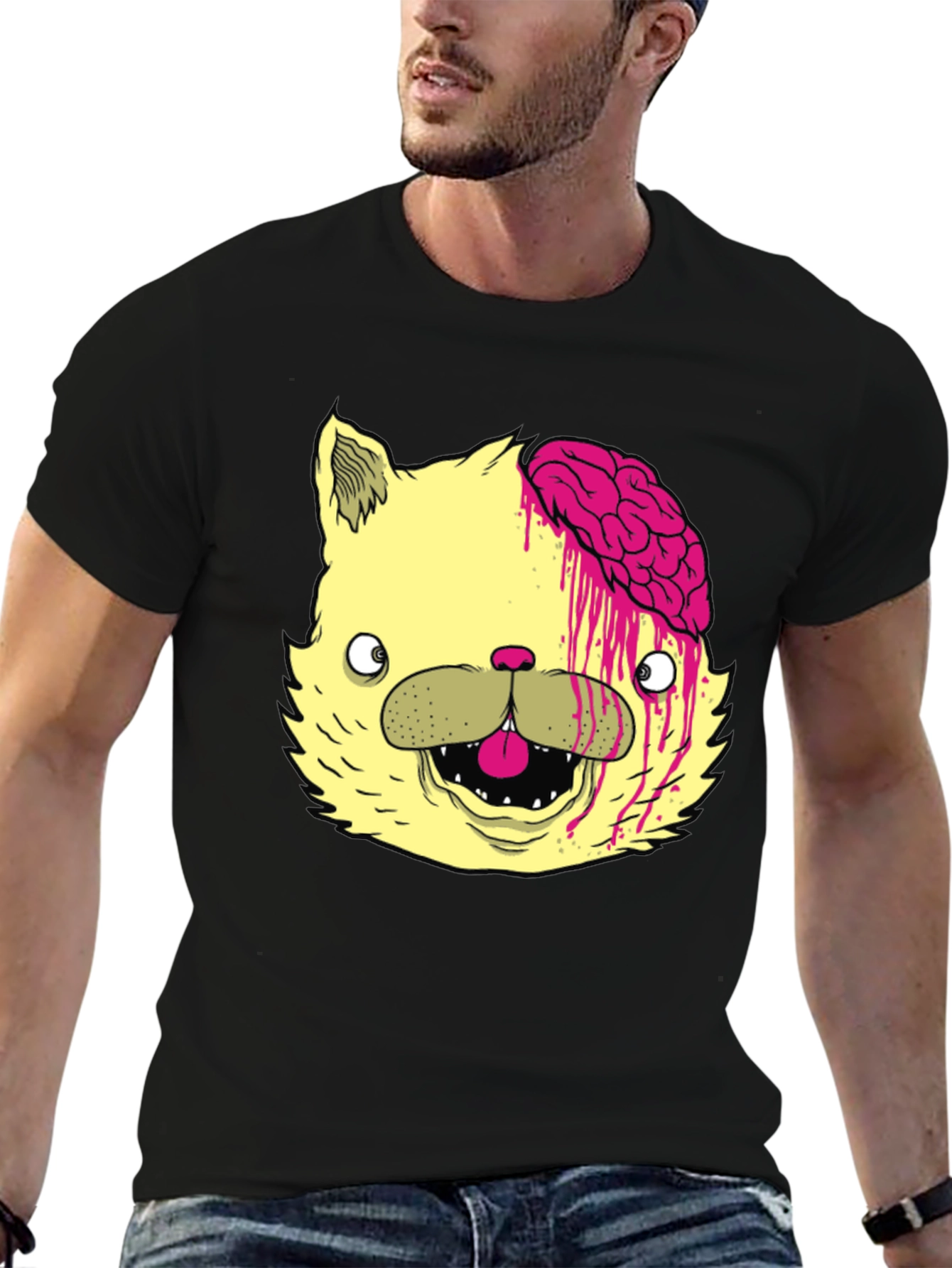 Black Zombie Cat Brains Graphic Tee - Mens view 6