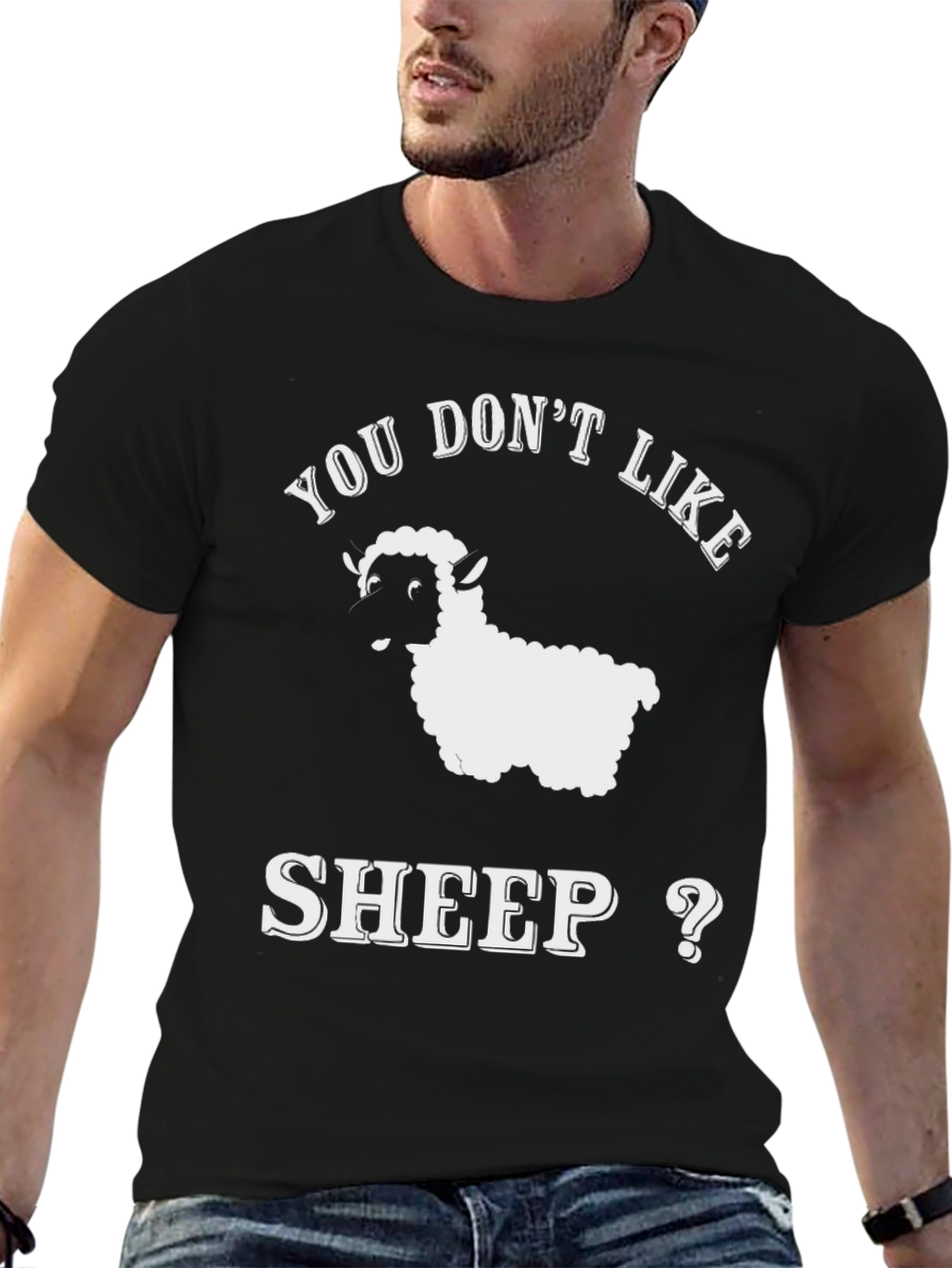 Black Funny Sheep T-Shirt - You Don't Like Sheep?  Cute Animal Tee view 6