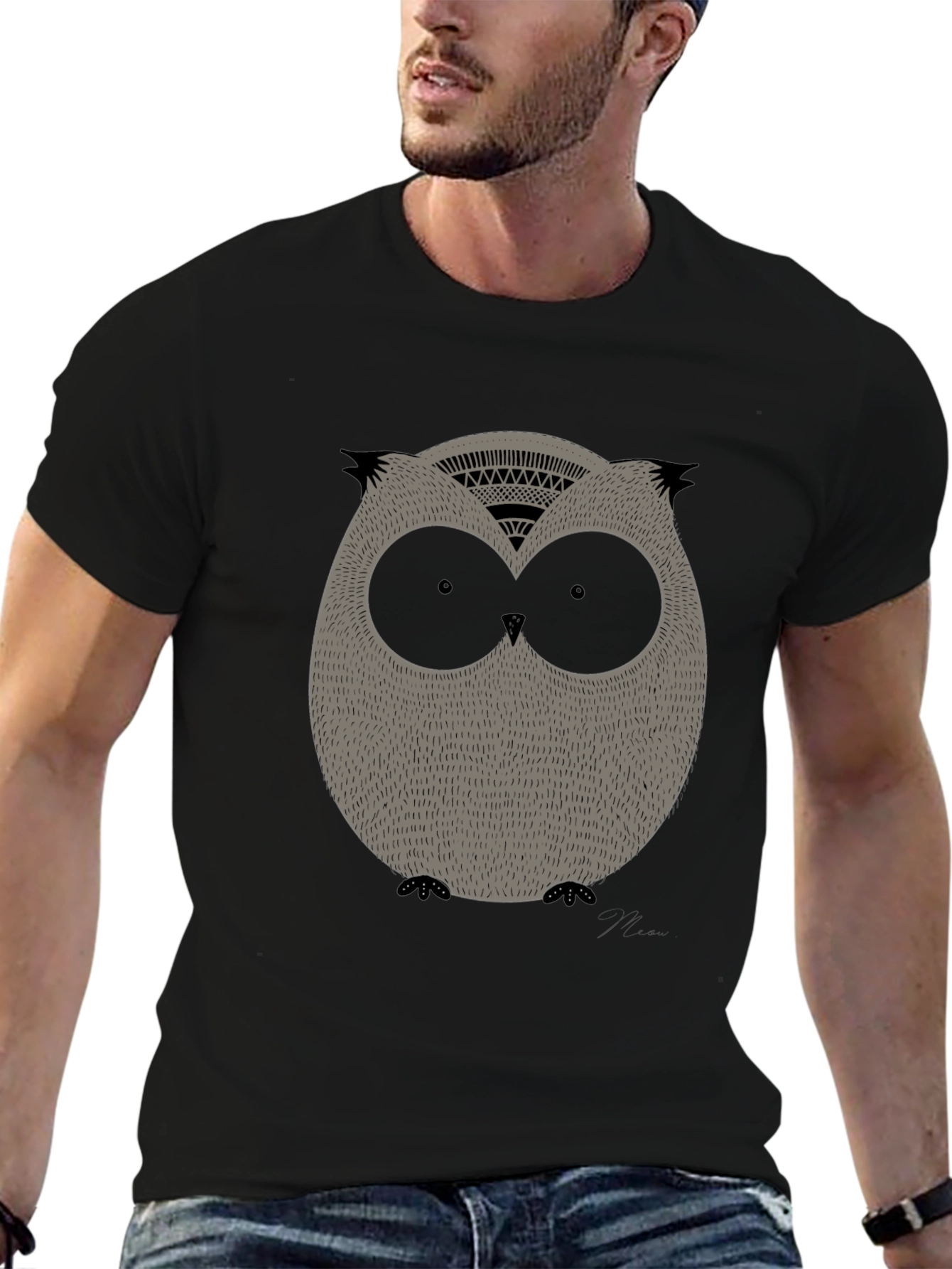 Cool Owl Graphic Print Black Tee - 6