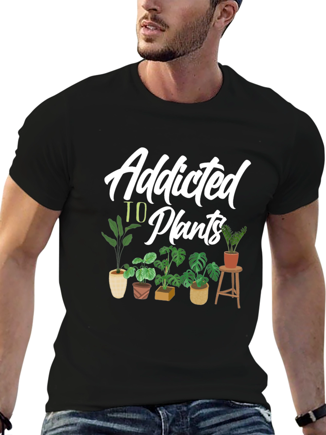 Black Addicted to Plants Graphic Tee - Black Cotton T-Shirt view 6