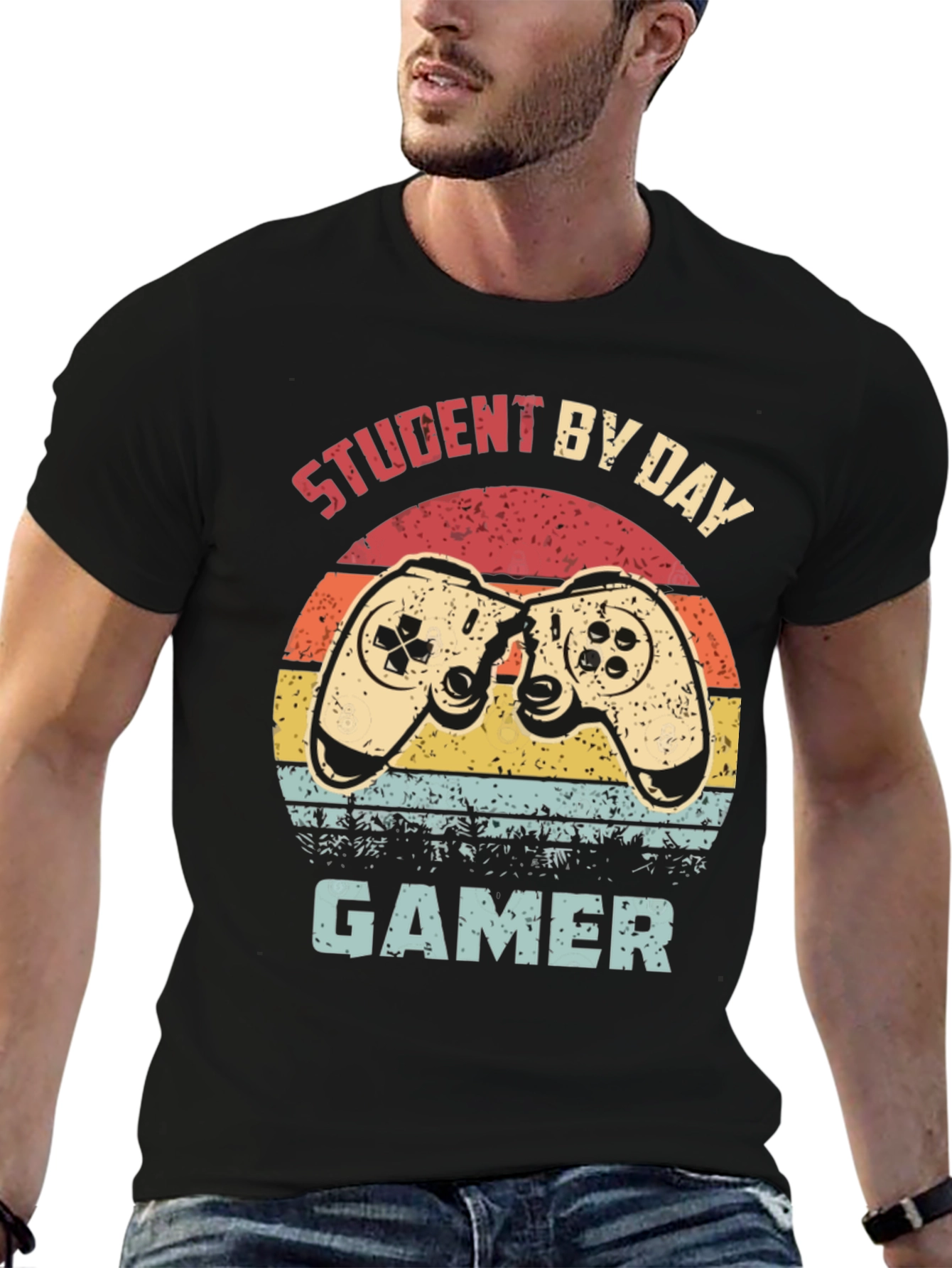 Black Student by Day Gamer T-Shirt - Retro Design view 6