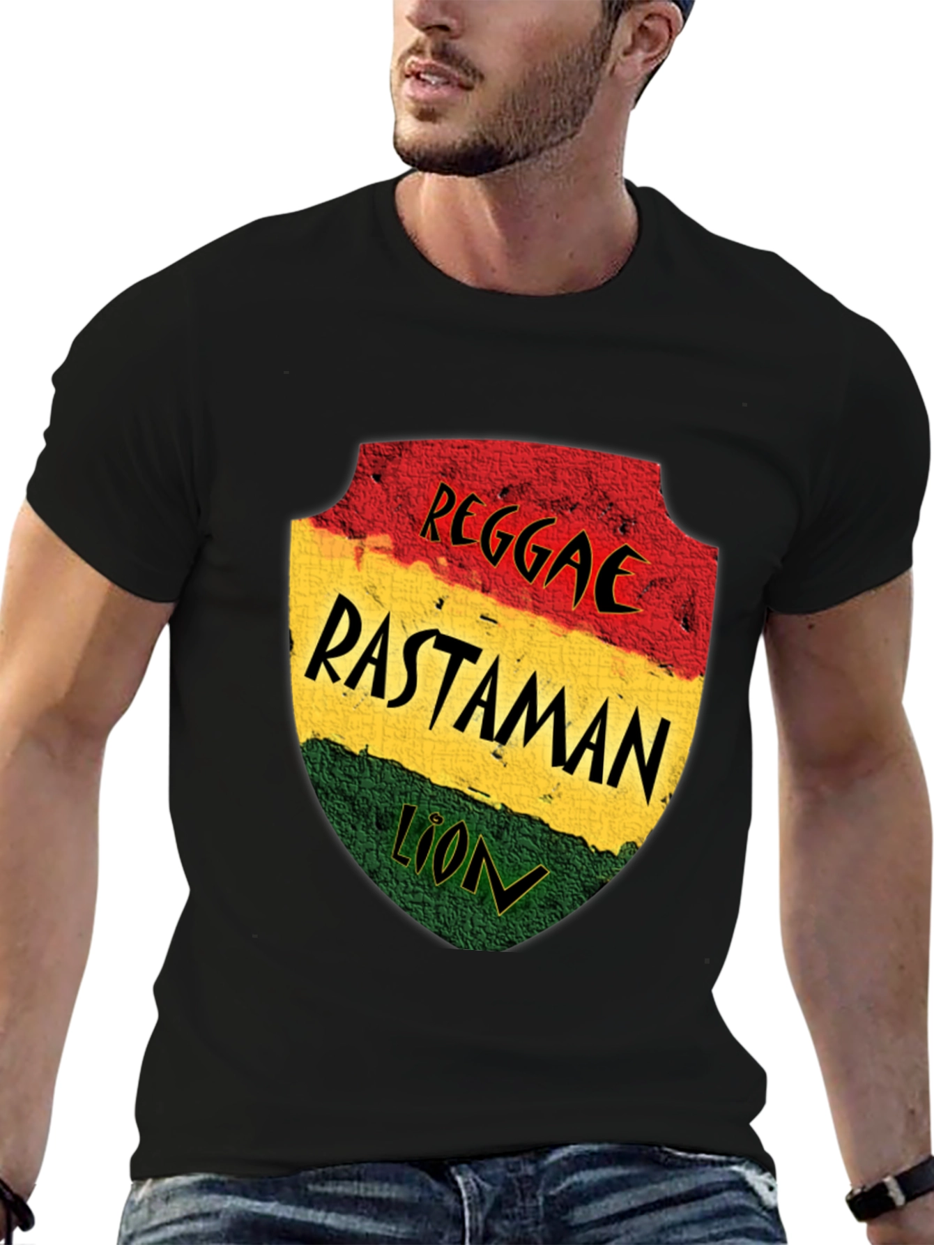 Black Reggae Rastaman Lion Graphic T-Shirt - Black view 6