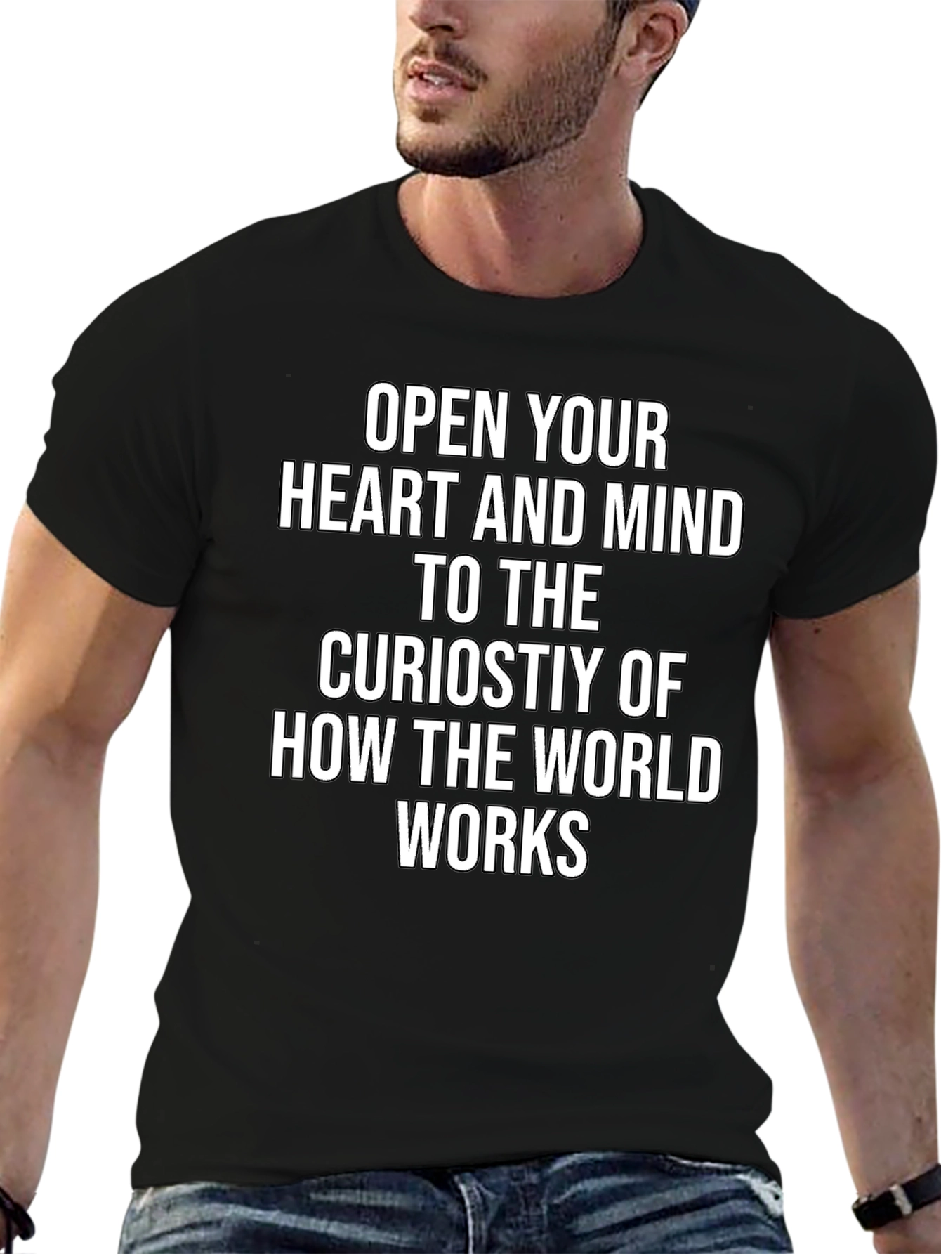 Black Inspirational T-Shirt: Open Your Heart and Mind view 6