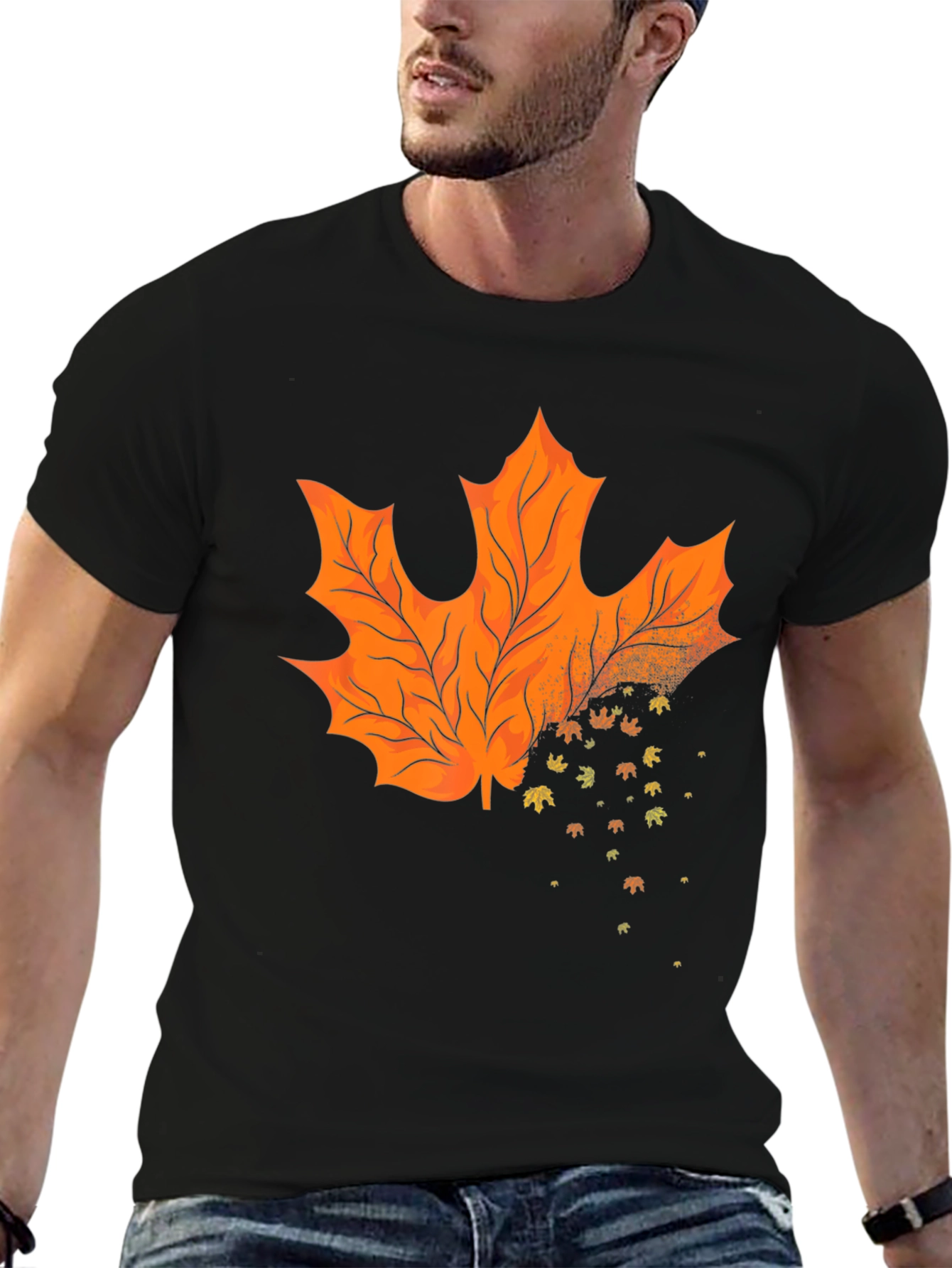 Black Autumn Leaf T-Shirt - Stylish Fall Apparel view 6