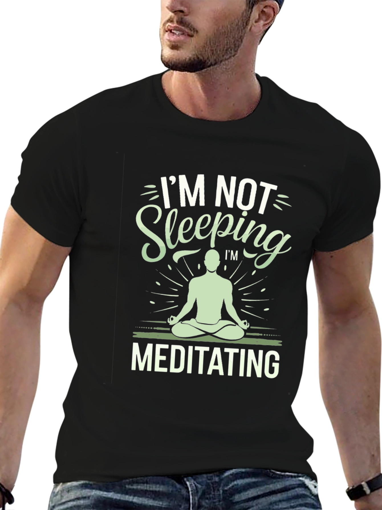 Black Meditating T-Shirt - Funny Yoga Tee view 6