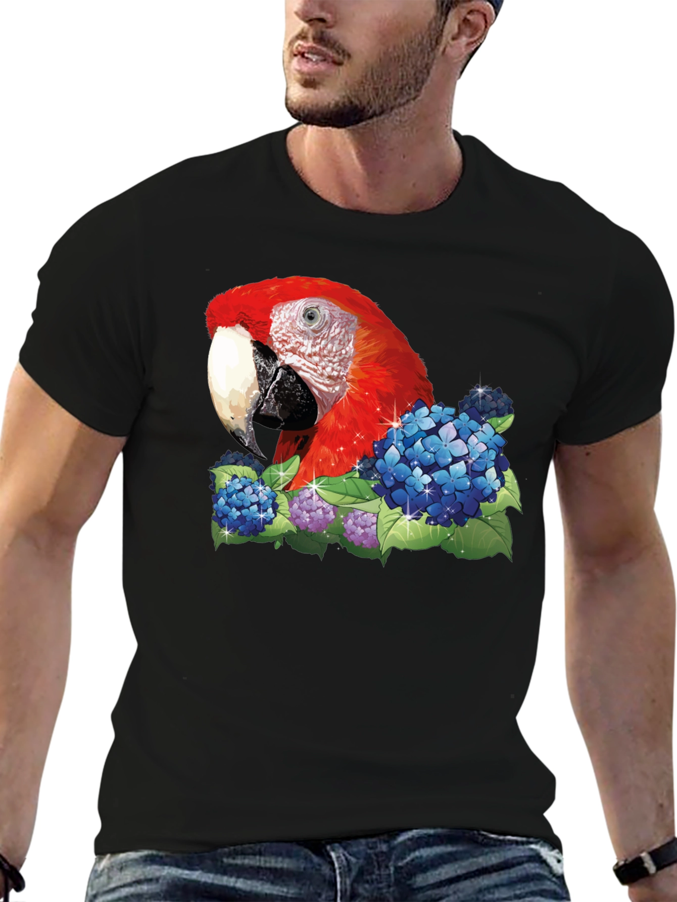 Black Parrot & Flowers Graphic T-Shirt - Black view 6