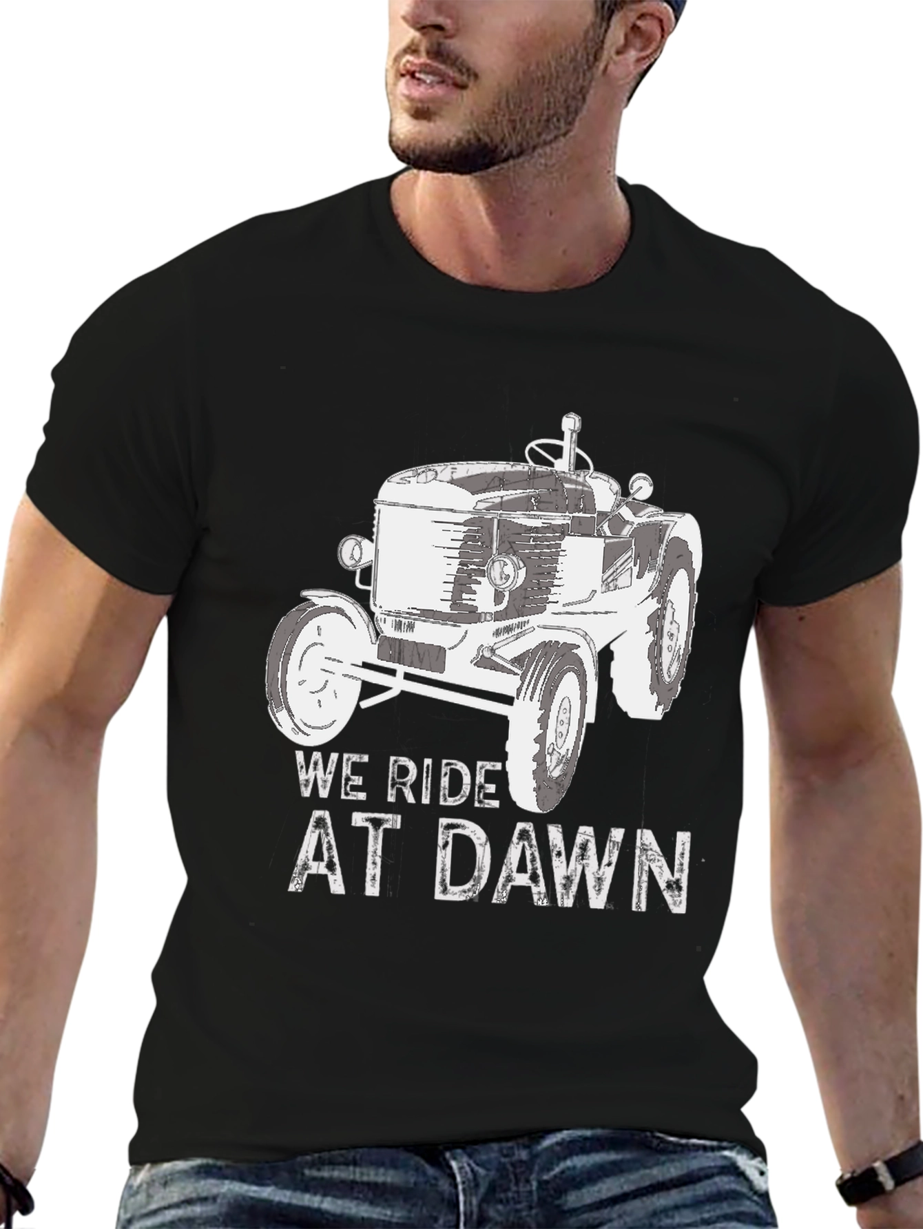 Black We Ride At Dawn Tractor Graphic Tee view 6