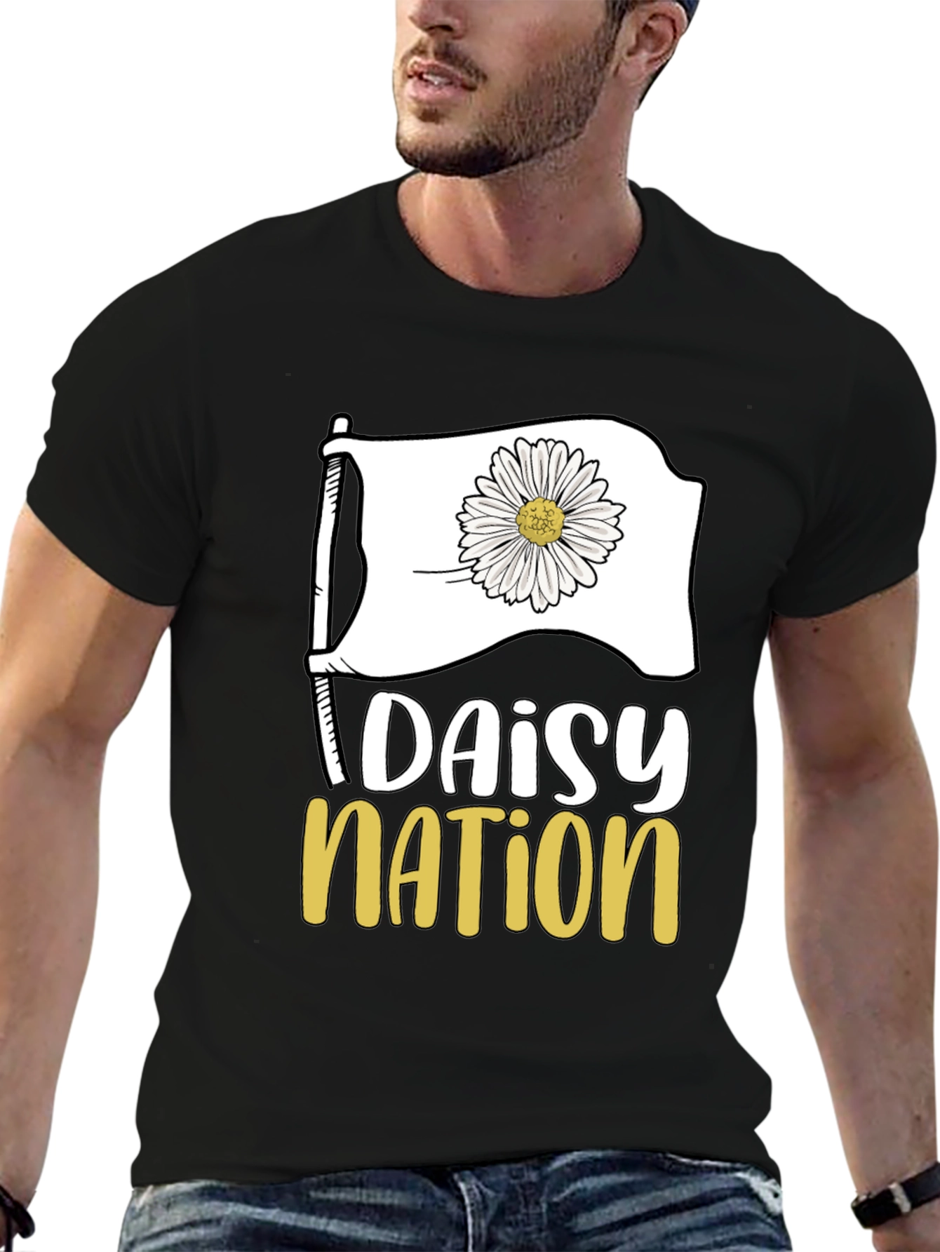 Black Daisy Nation Graphic Tee - Black Cotton T-Shirt view 6