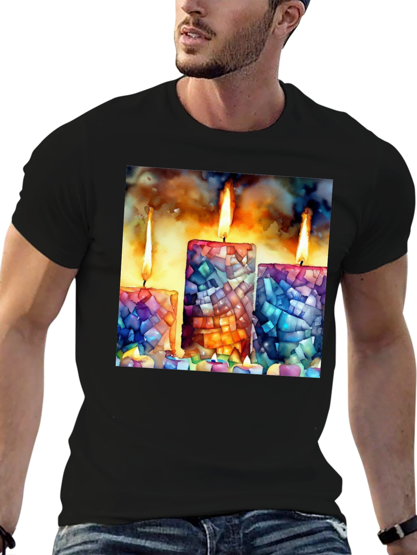 Black Mosaic Candle Print Tee - Artistic Comfort view 6