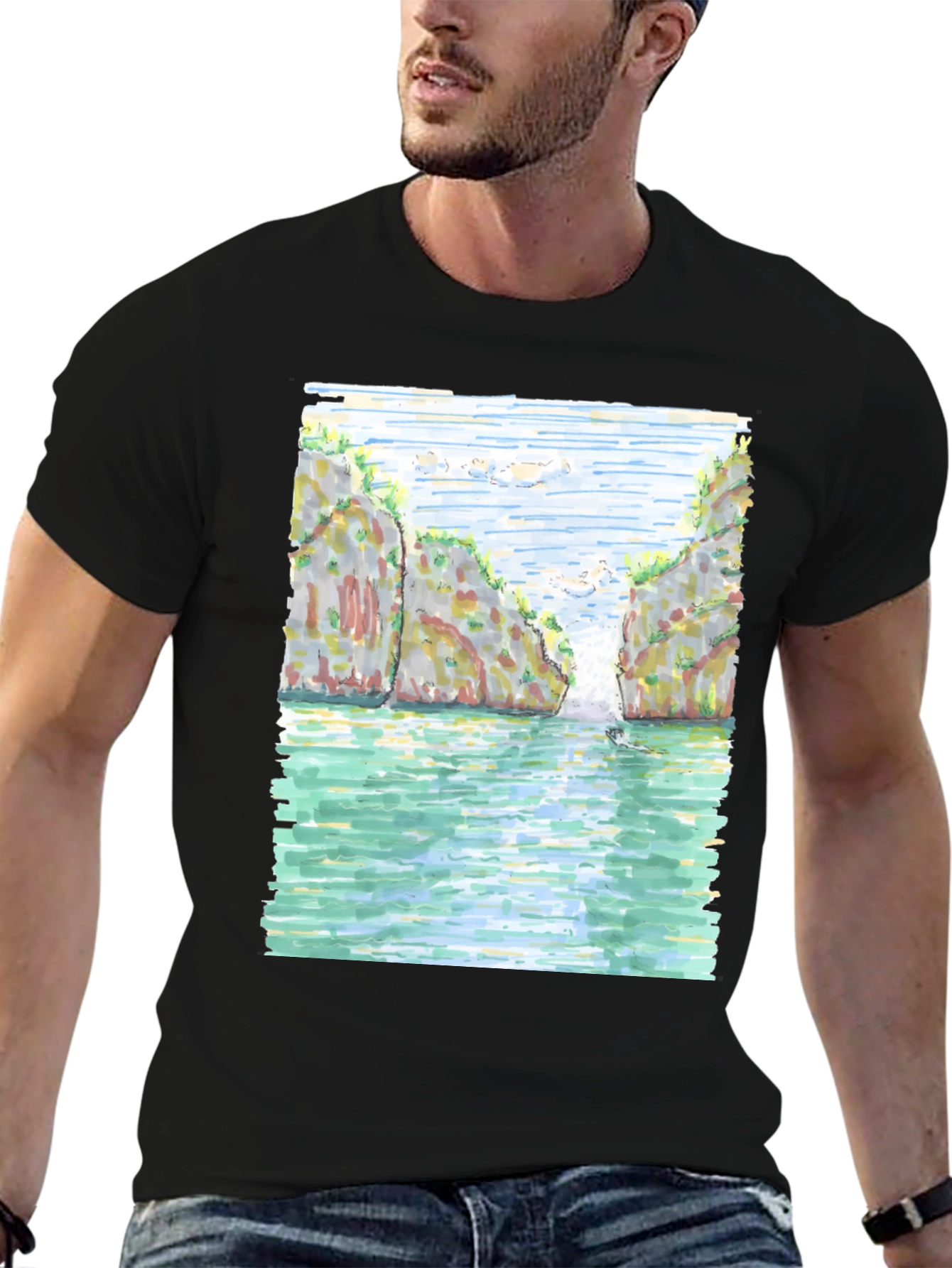 Watercolor Scene T-Shirt - Island Getaway Tee - 6