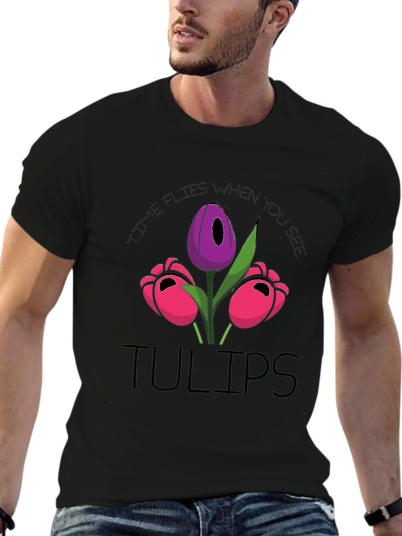 Black Tulips Graphic T-Shirt - Time Flies When You See Tulips view 6
