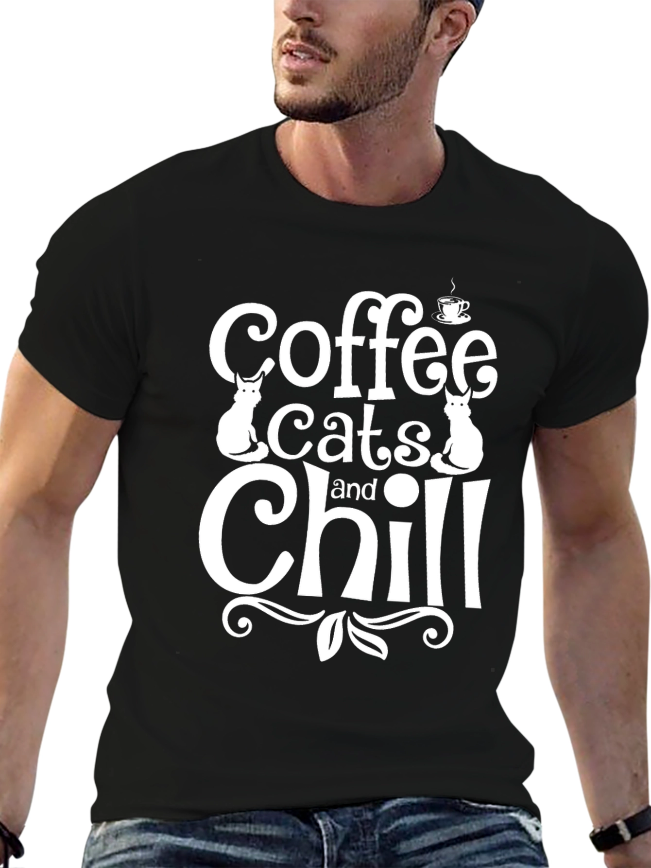 Black Coffee Cats and Chill T-Shirt - Unisex view 6