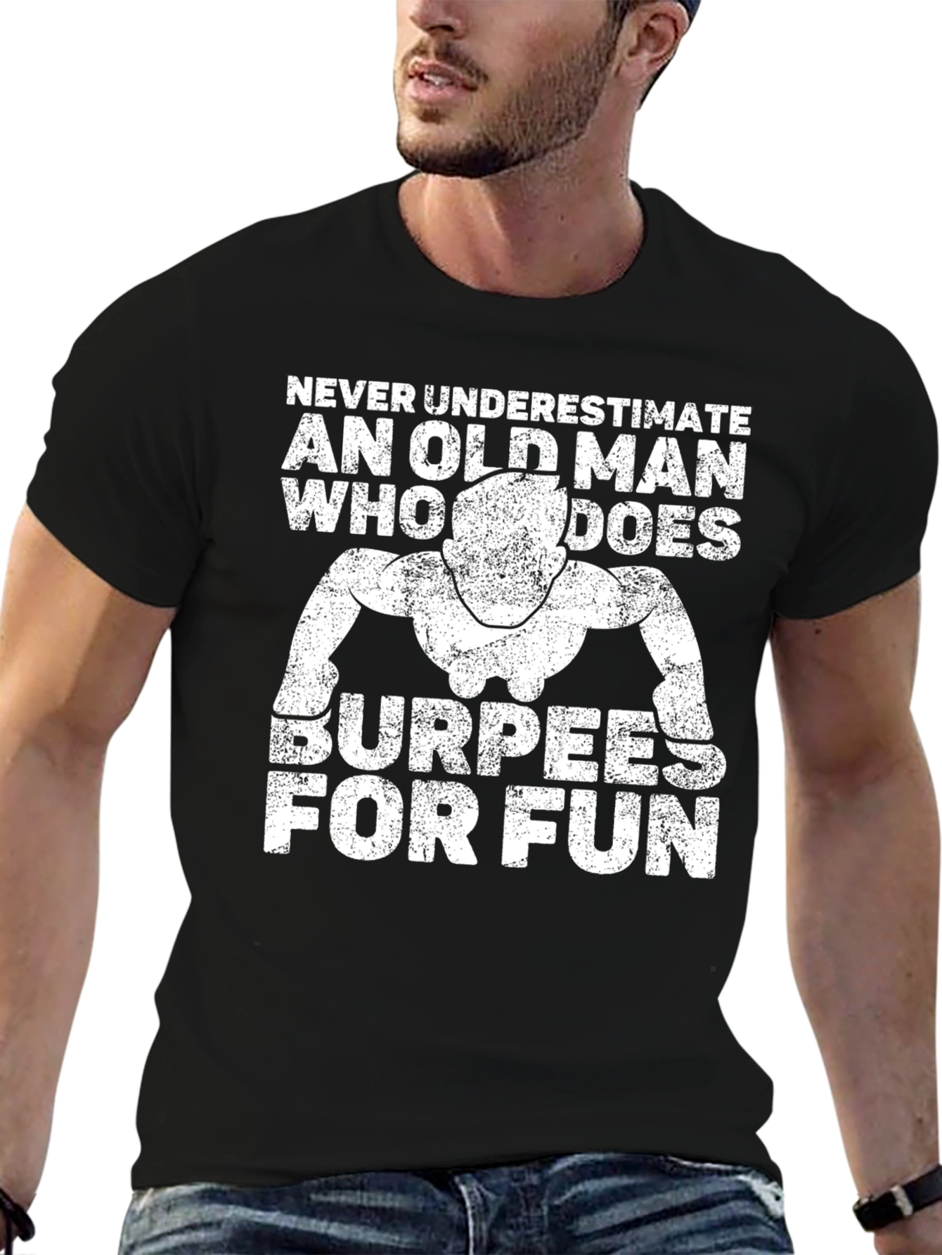 Black Old Man Burpees Funny Workout T-Shirt view 6