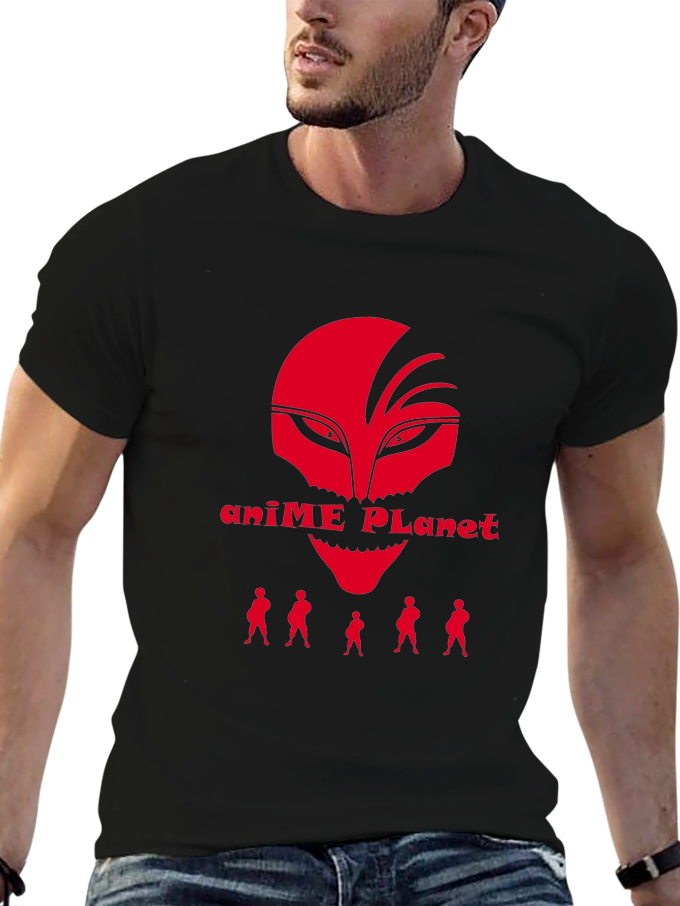 Black Anime Planet Graphic Tee - Red and Black Cotton Blend view 6
