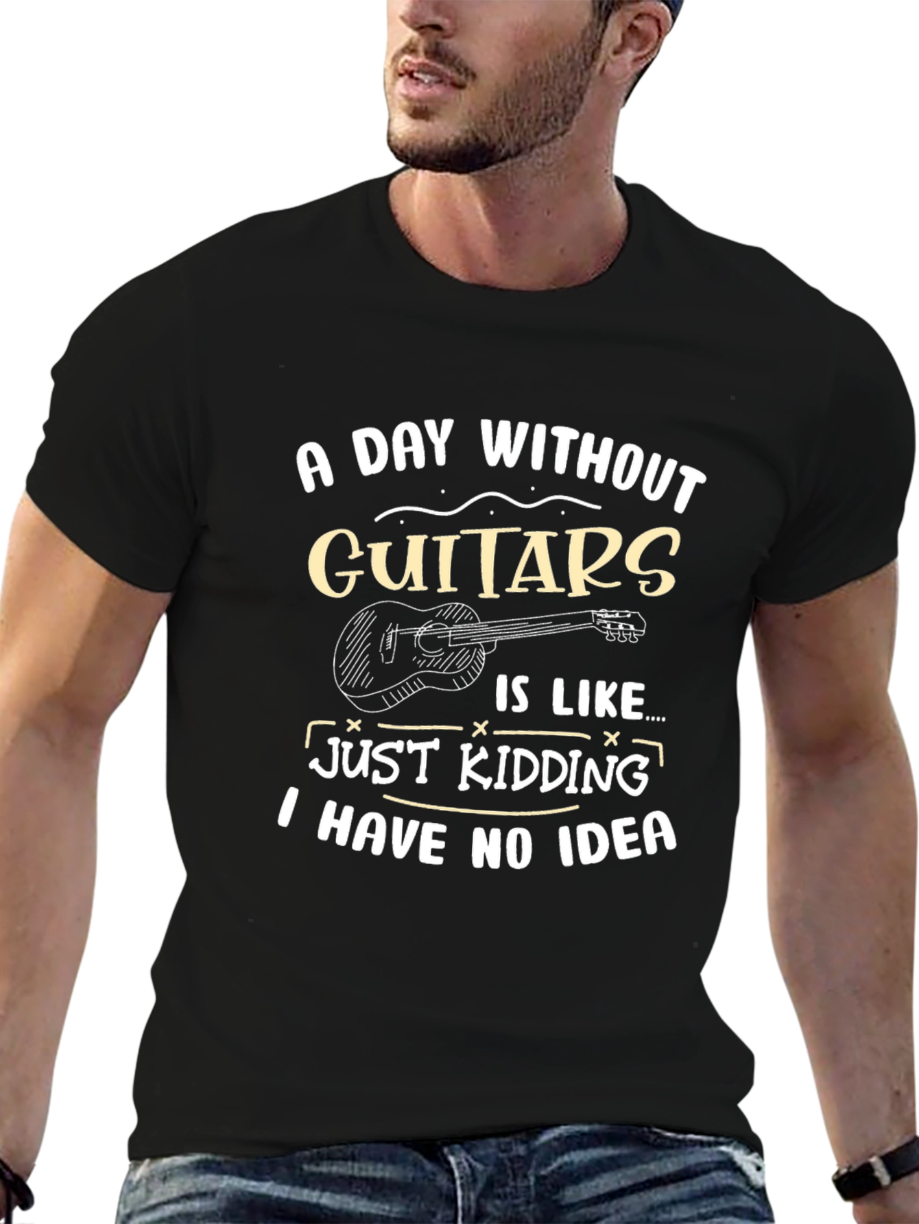 Black Funny Guitar T-Shirt - A Day Without Guitars view 6