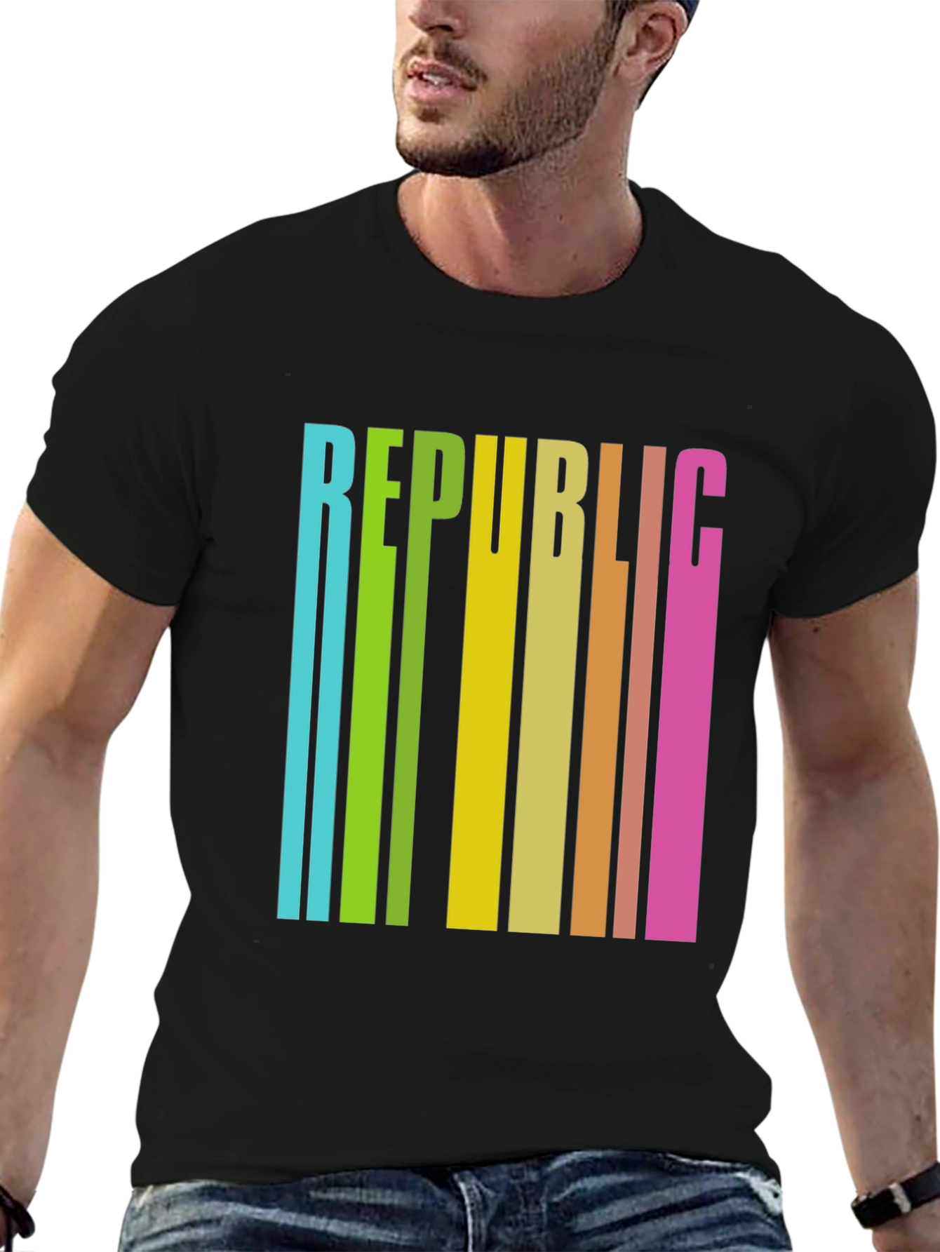 Black Republic Retro Striped Graphic Tee view 6