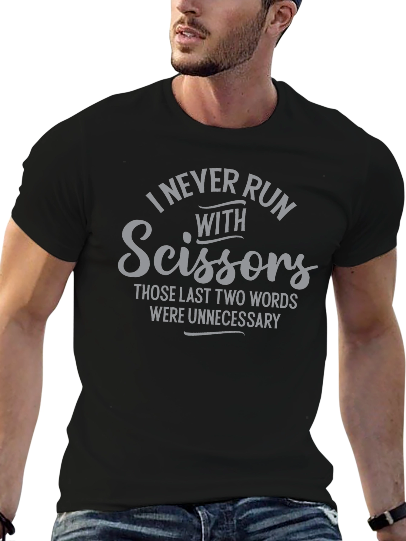 Black I Never Run With Scissors Graphic Tee view 6