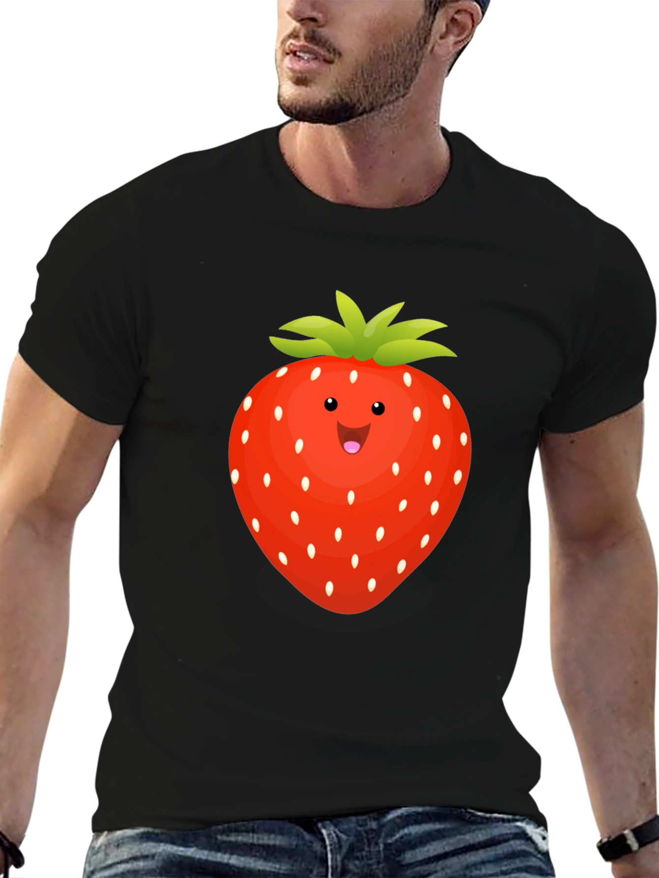 Black Strawberry Graphic Tee - Fun Fruit T-Shirt view 6