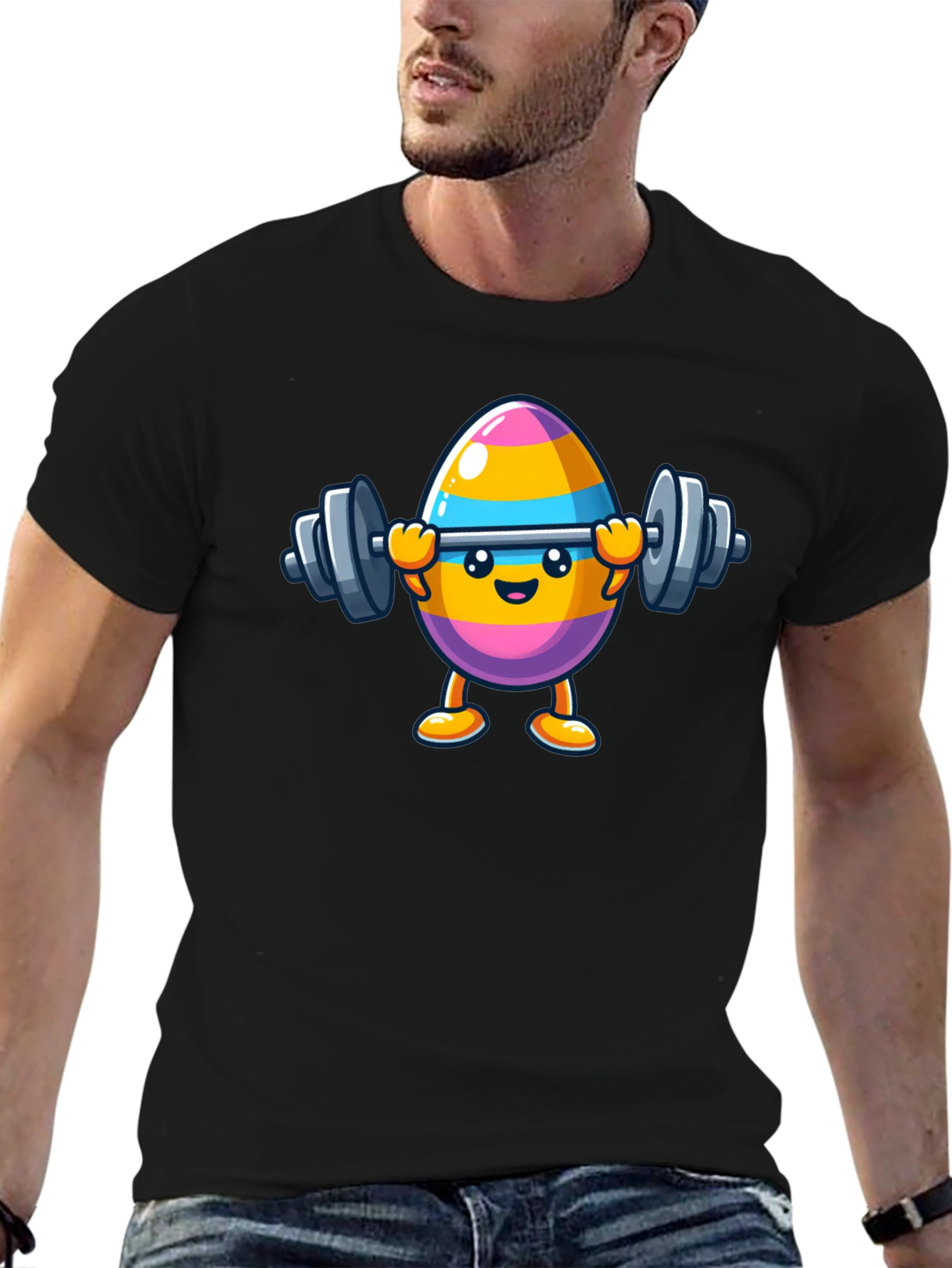 Black Easter Egg Lifting Weights Graphic T-Shirt view 6