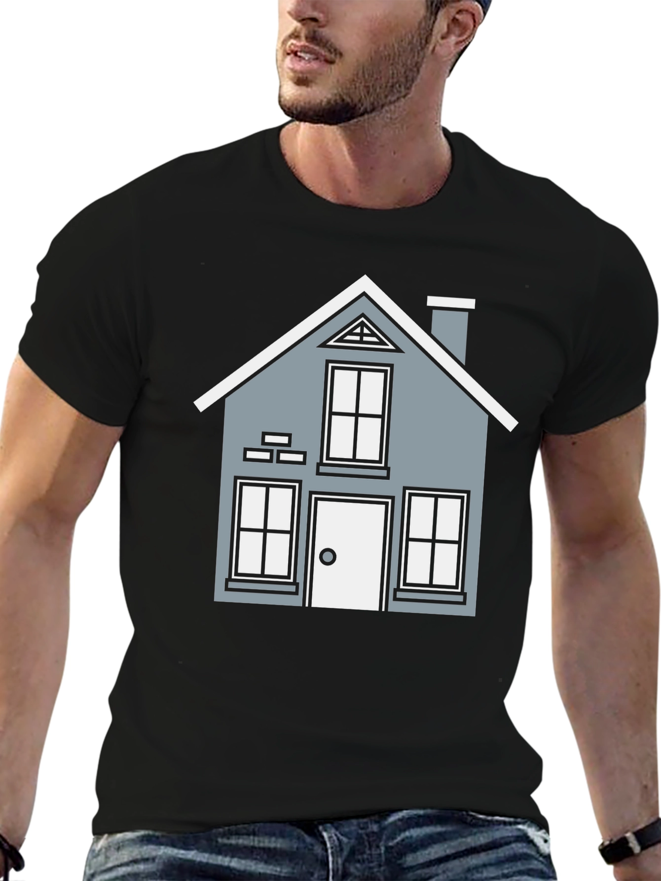 Black House Graphic T-Shirt - Black Crew Neck Tee view 6
