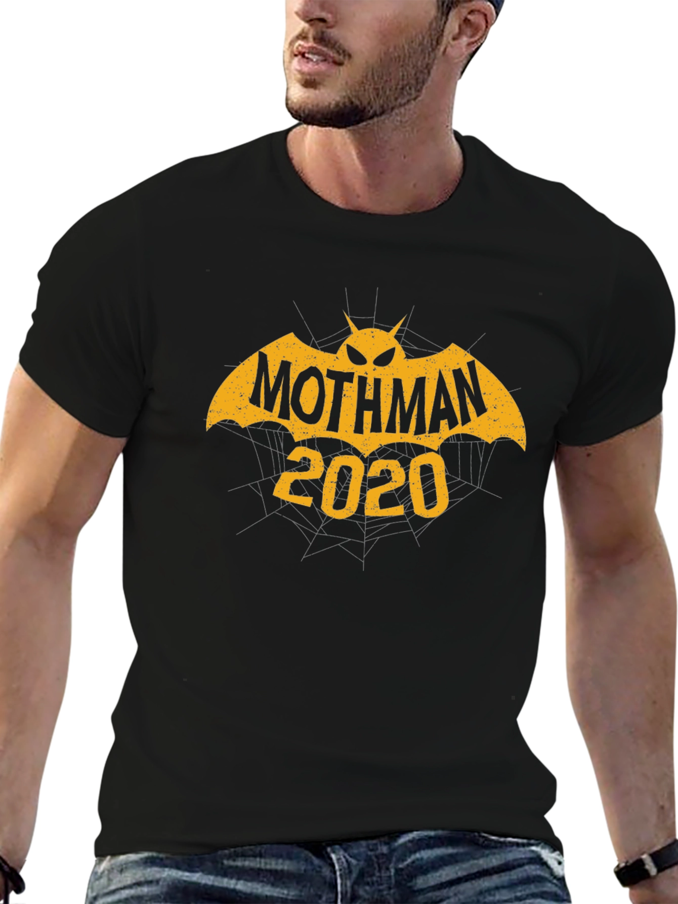 Black Mothman 2020 Graphic Tee - Black Cotton T-Shirt view 6