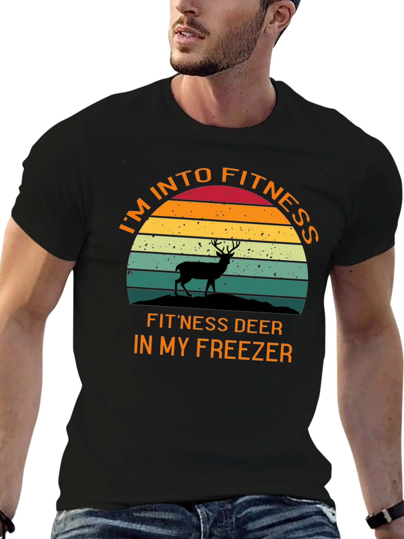 Black Fitness Deer T-Shirt - Humorous Workout Tee view 6
