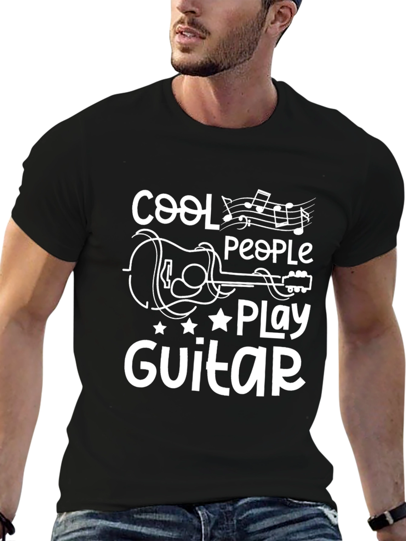 Black Cool People Play Guitar Graphic Tee view 6