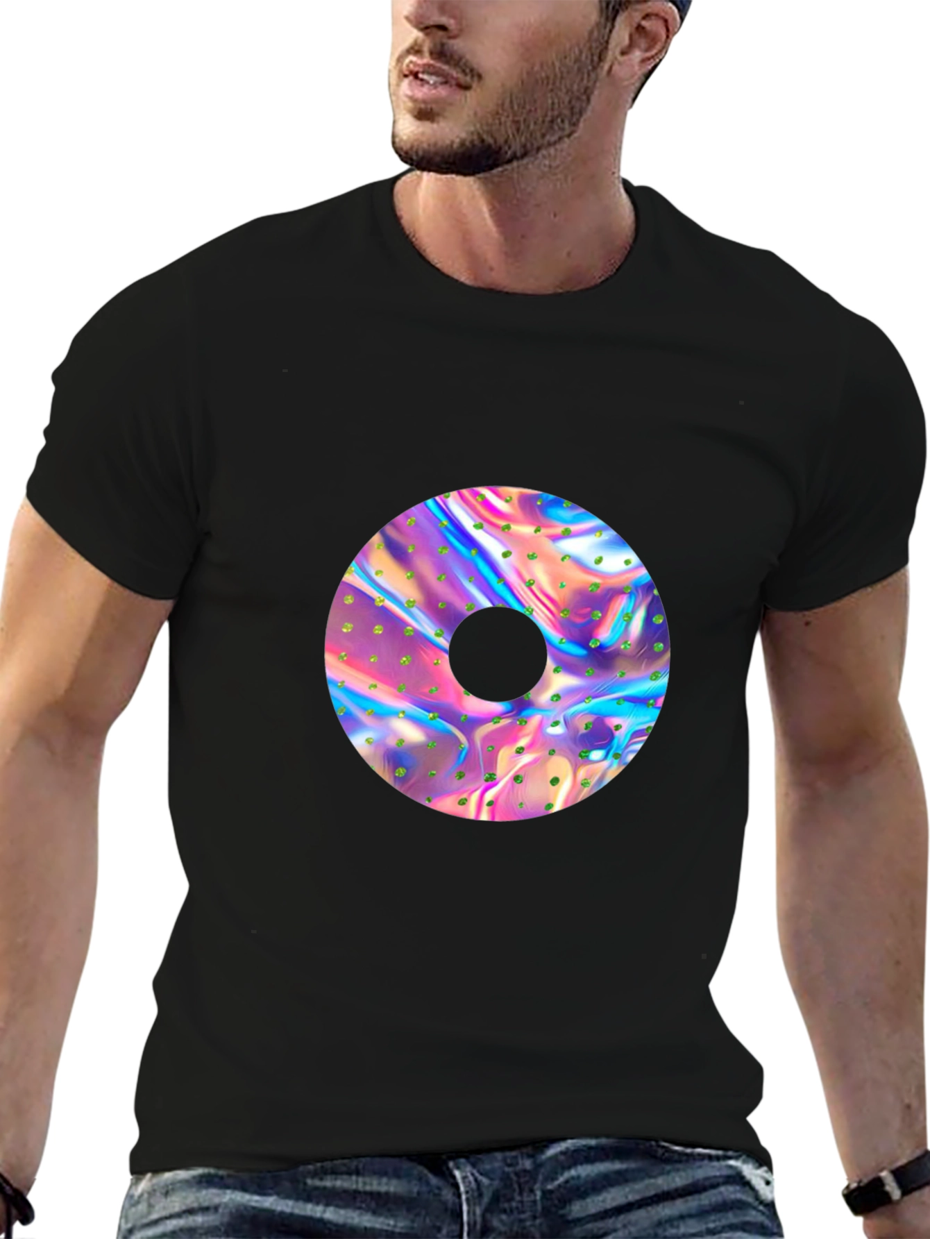 Black Holographic Donut Graphic Black Tee view 6