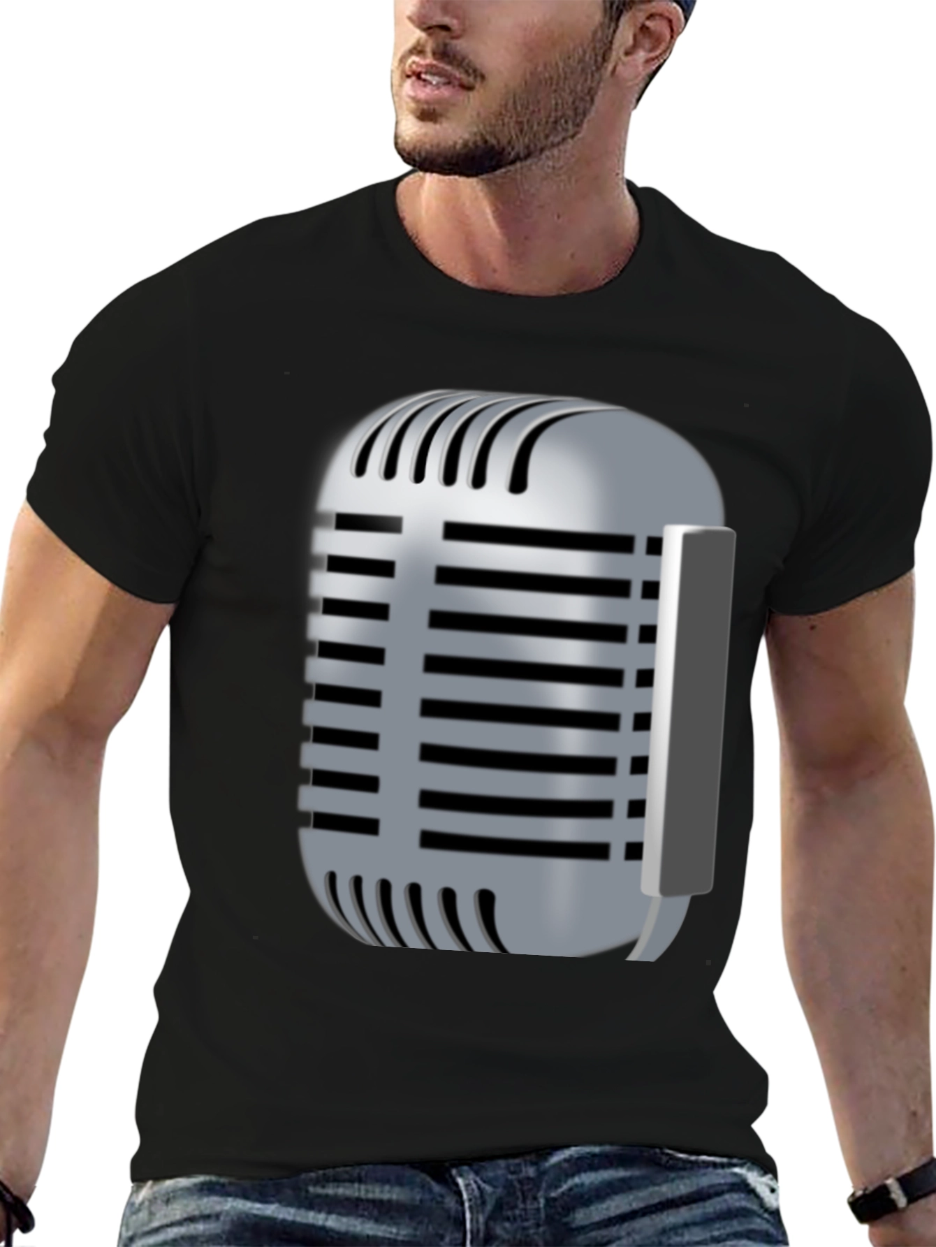 Black Vintage Microphone Graphic T-Shirt view 6