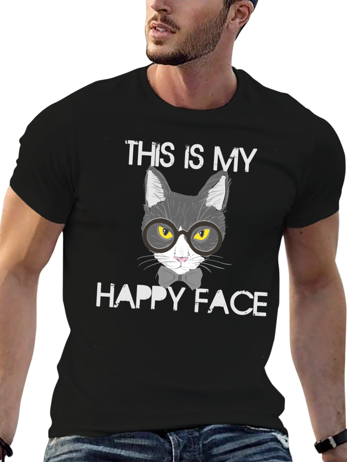 Black This is My Happy Face Cat T-Shirt view 6