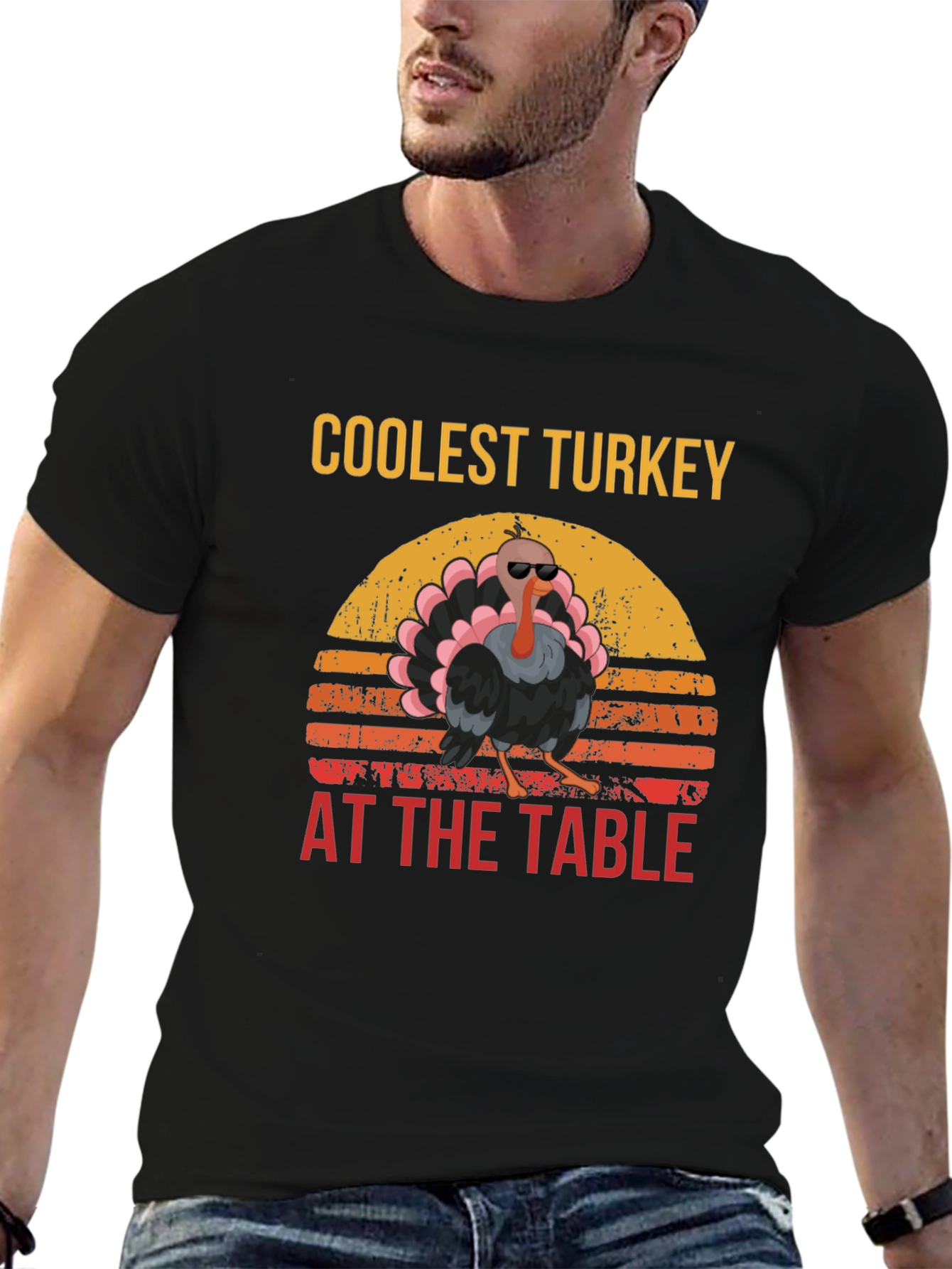 Black Coolest Turkey at the Table Black Graphic Tee view 6