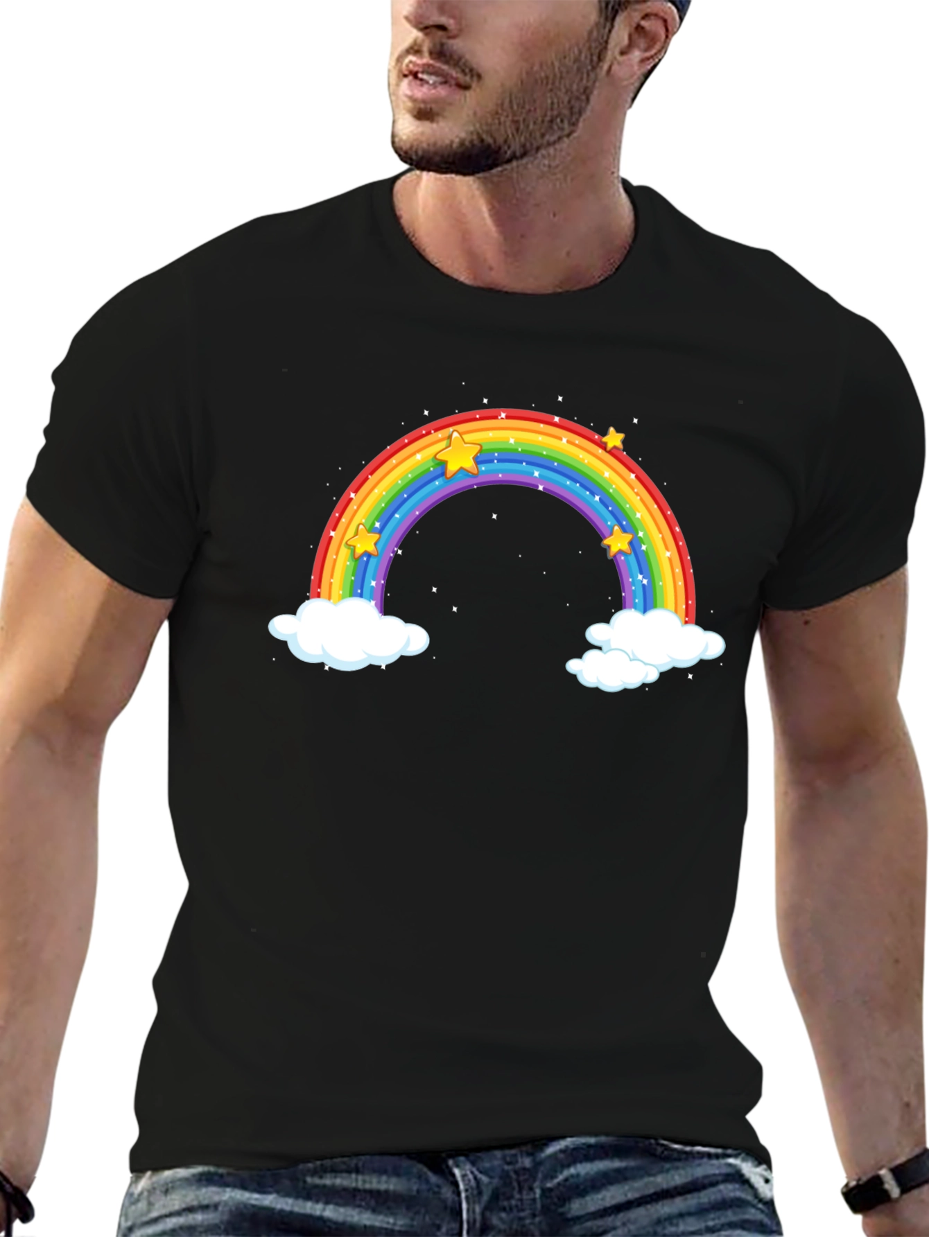 Black Rainbow & Stars Graphic Tee - Black Cotton view 6