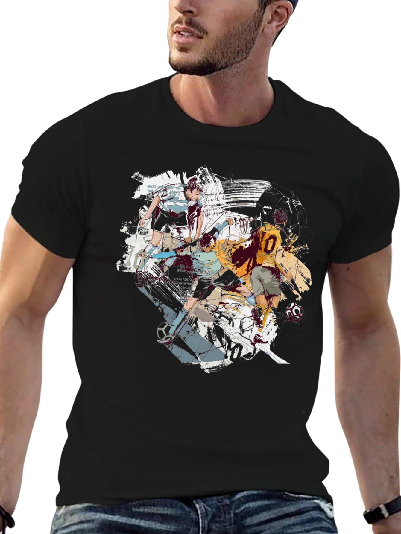 Black Soccer Art Graphic T-Shirt - Cool & Casual view 6