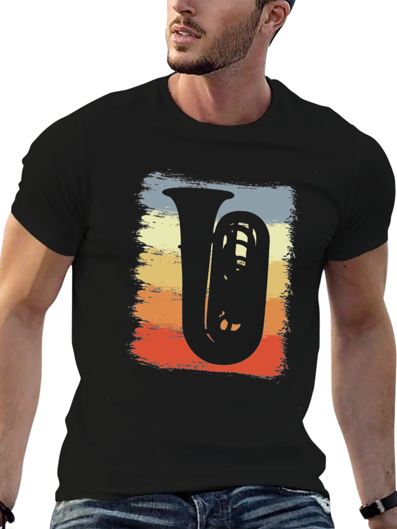 Black Vintage Tuba Music Tee - Retro Band Shirt view 6