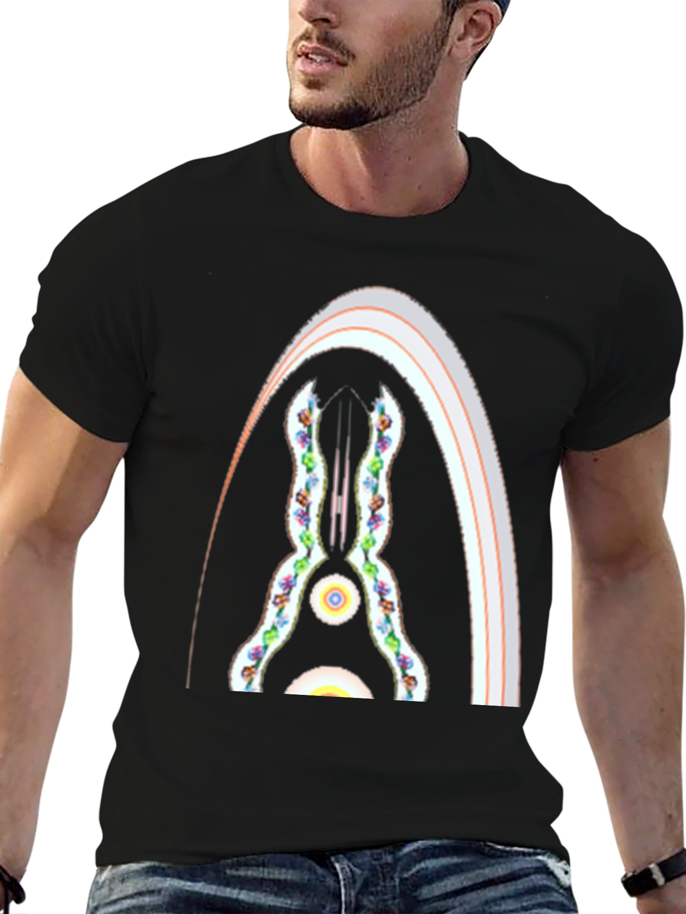 Black Abstract Archway Graphic Tee - Black Cotton Blend view 6
