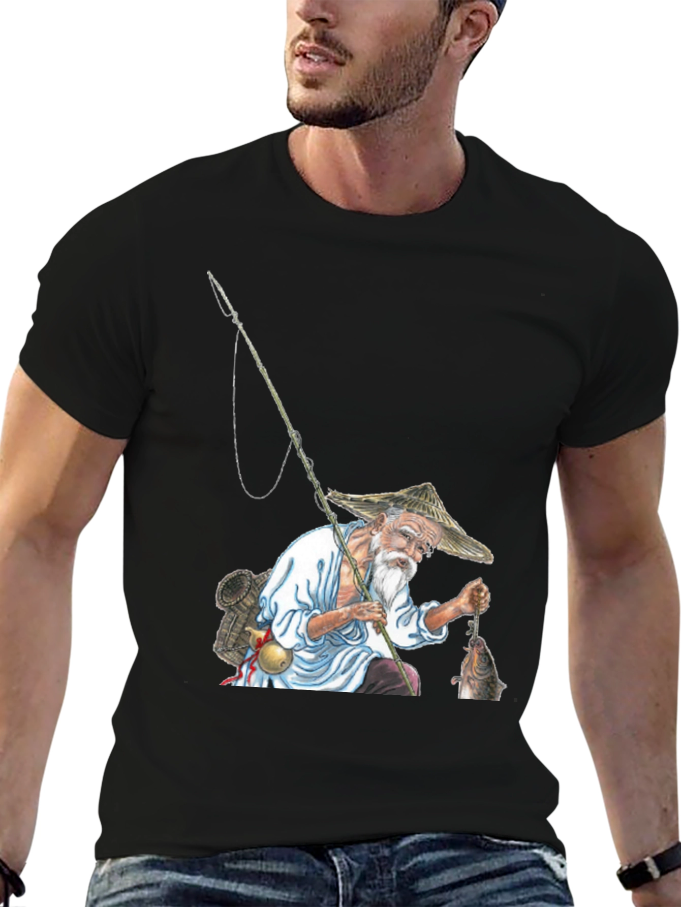 Black Fisherman Graphic Tee - Unique Artistic Design view 6