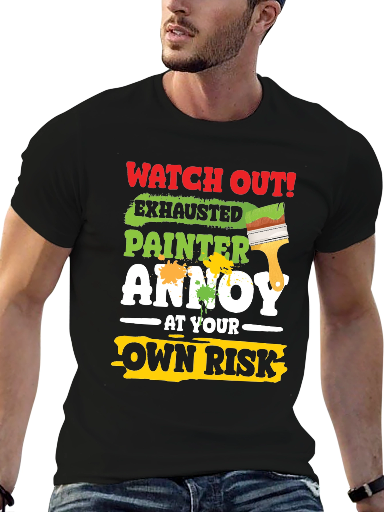 Black Exhausted Painter Graphic Tee - Humor T-Shirt view 6